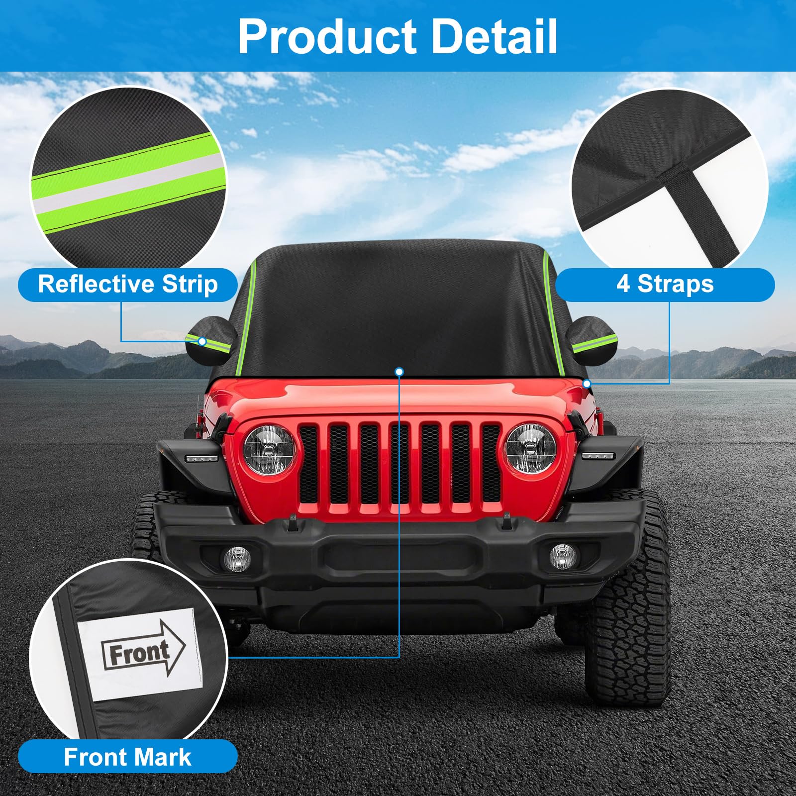 QUNSUNUS Cab Cover for Jeep JK JL 2 Door Car Half Cover with Cotton Liner and Straps Outdoor — view 2