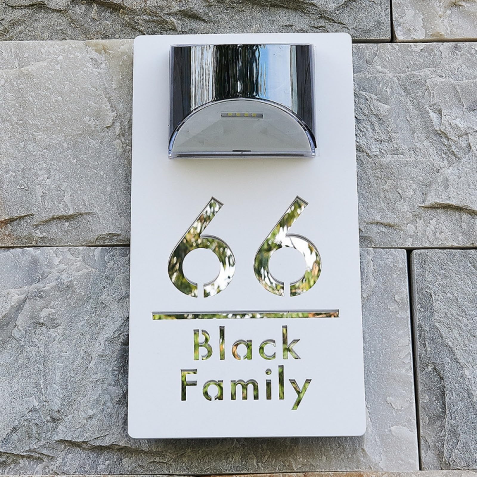 Número de Casa Solar, Señal de número casa LED Solar, placa dirección iluminada acrílica, puerta exterior, decoración moderna pared para el hogar para hogar,jardín(White Black)