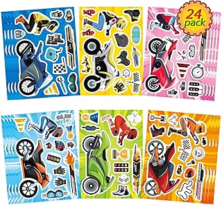 24 Sheets Make Your Own Motorcycle Stickers for Kids Toddler, Motocross Stickers Make a Face Stickers, Dirt Motobike Stickers for Kids Teens Motorcycle Stickers Kids Party Favor Supplies Crafts