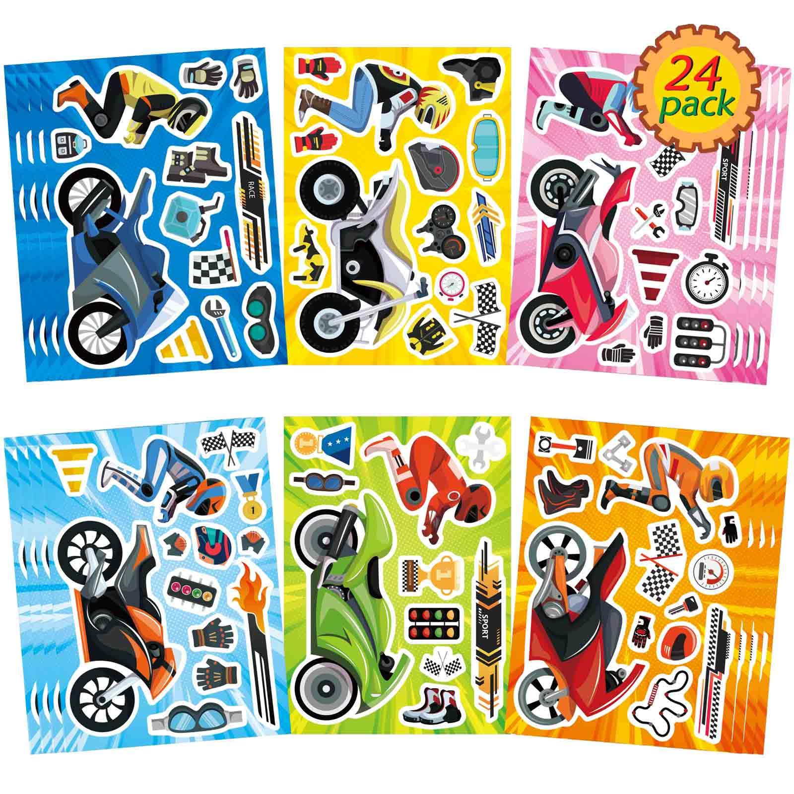 Make Your Own Motorcycle Stickers for Kids, Motocross Dirt Motobike Sticker | 24 Sheets Make a Face Stickers, Teens Motorcycle Stickers Kids Party Favor Supplies Crafts