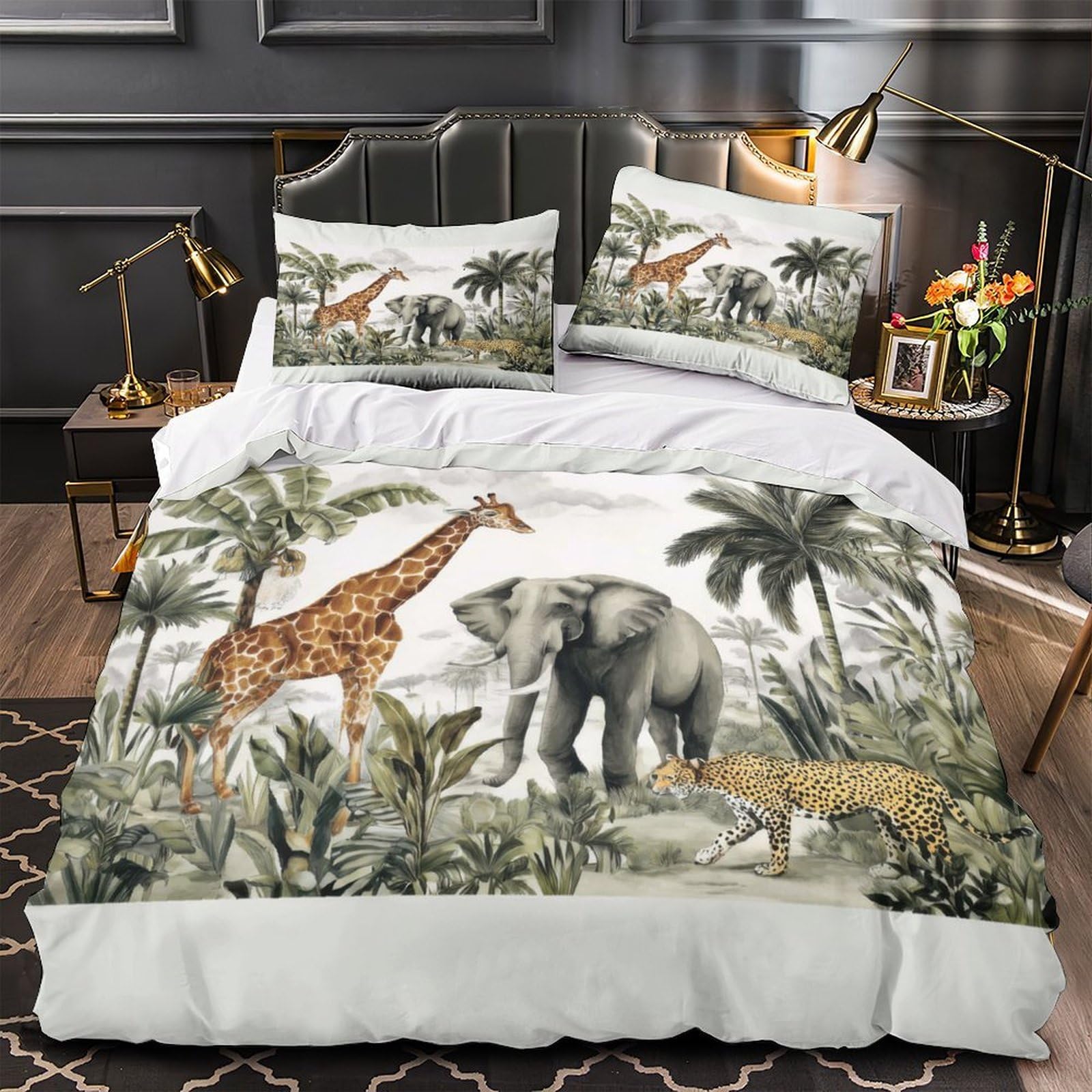 Housse de couette jungle hypoallergénique et respirante en microfibre 3D 135x200