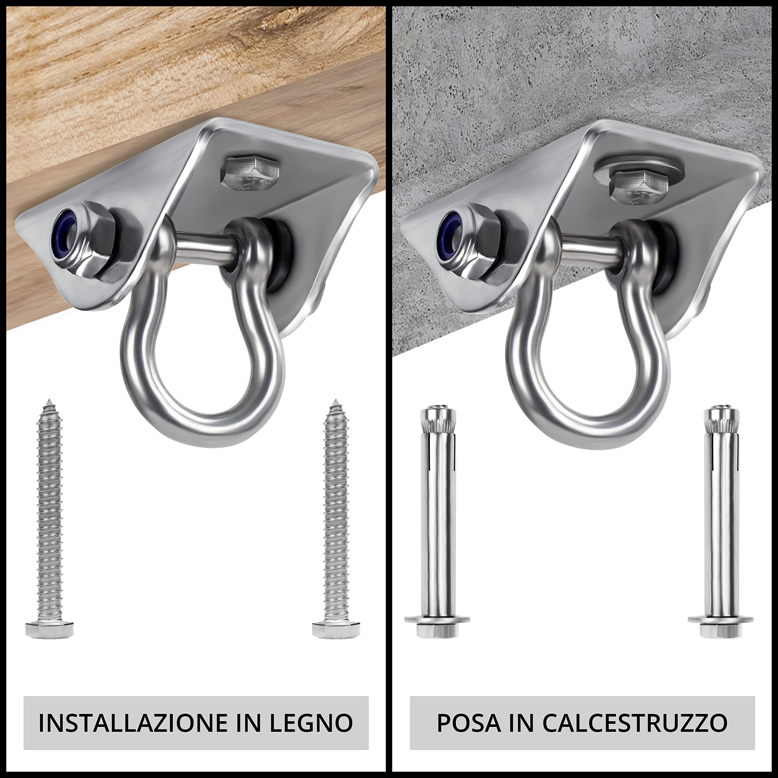 2 ganci da soffitto, viti di fissaggio per altalena, adatti per yoga, amaca, sedia sospesa, 150 kg - 150 mm | Leroy Merlin