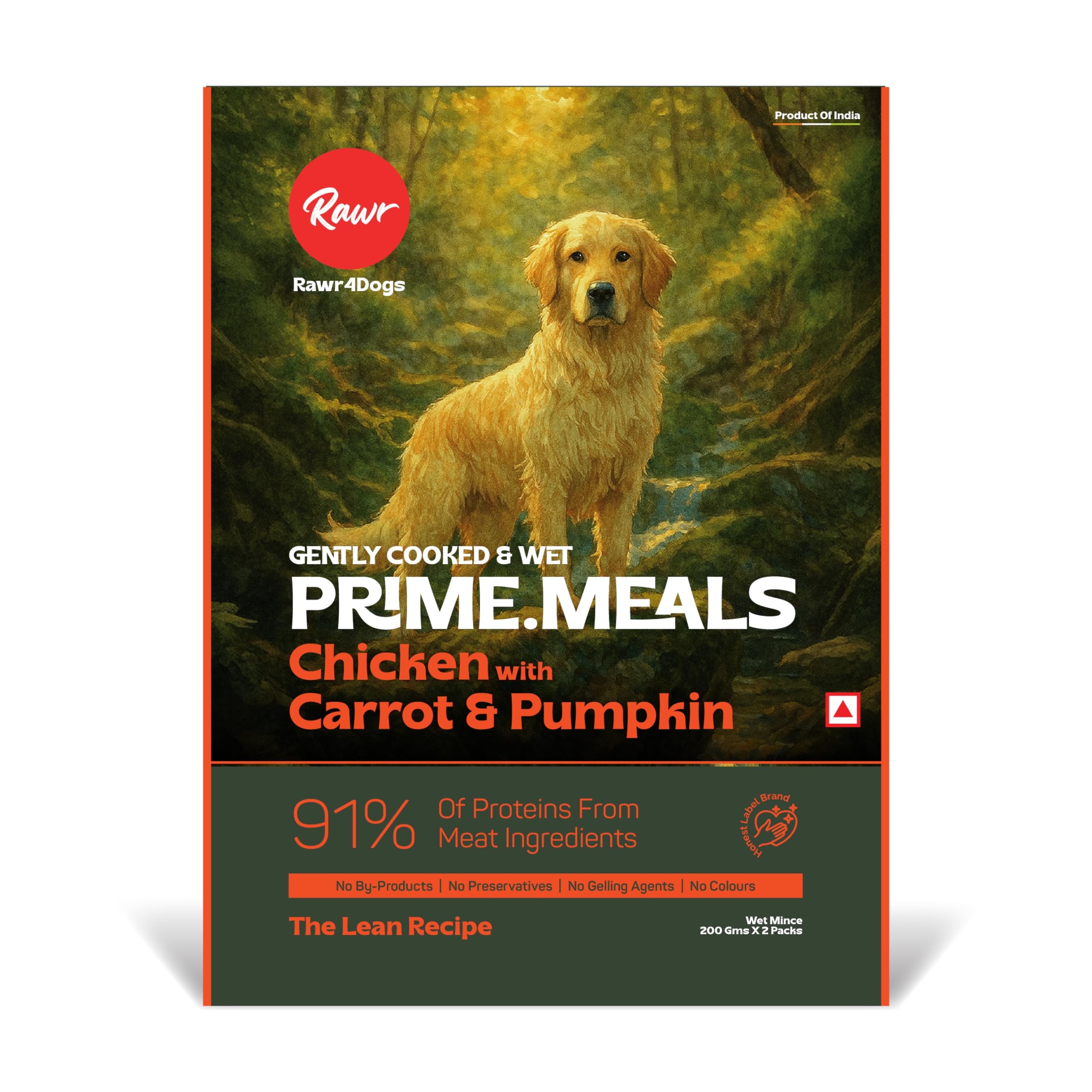 Rawr4Dogs | Prime.Meals | Balanced Wet Dog Food | Chicken, Carrot, and Pumpkin | Free from Grains, Gluten and preservatives | 200gms X Pack of 2