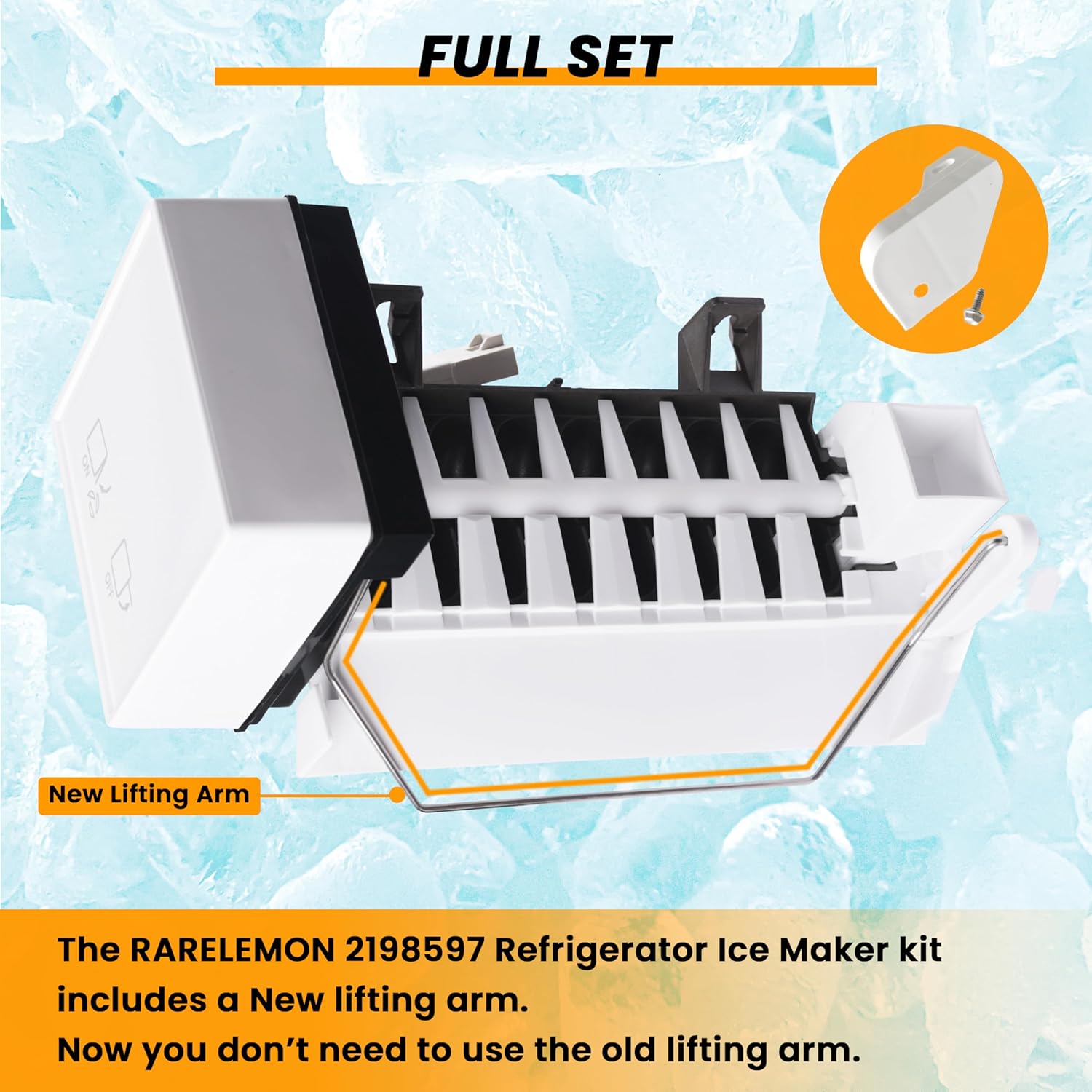 2198597 W10190960, 2198597R Compatible Ice Maker for KitchenAid KSCS25INSS00, KSCS25INMS00 Refrigerator Models