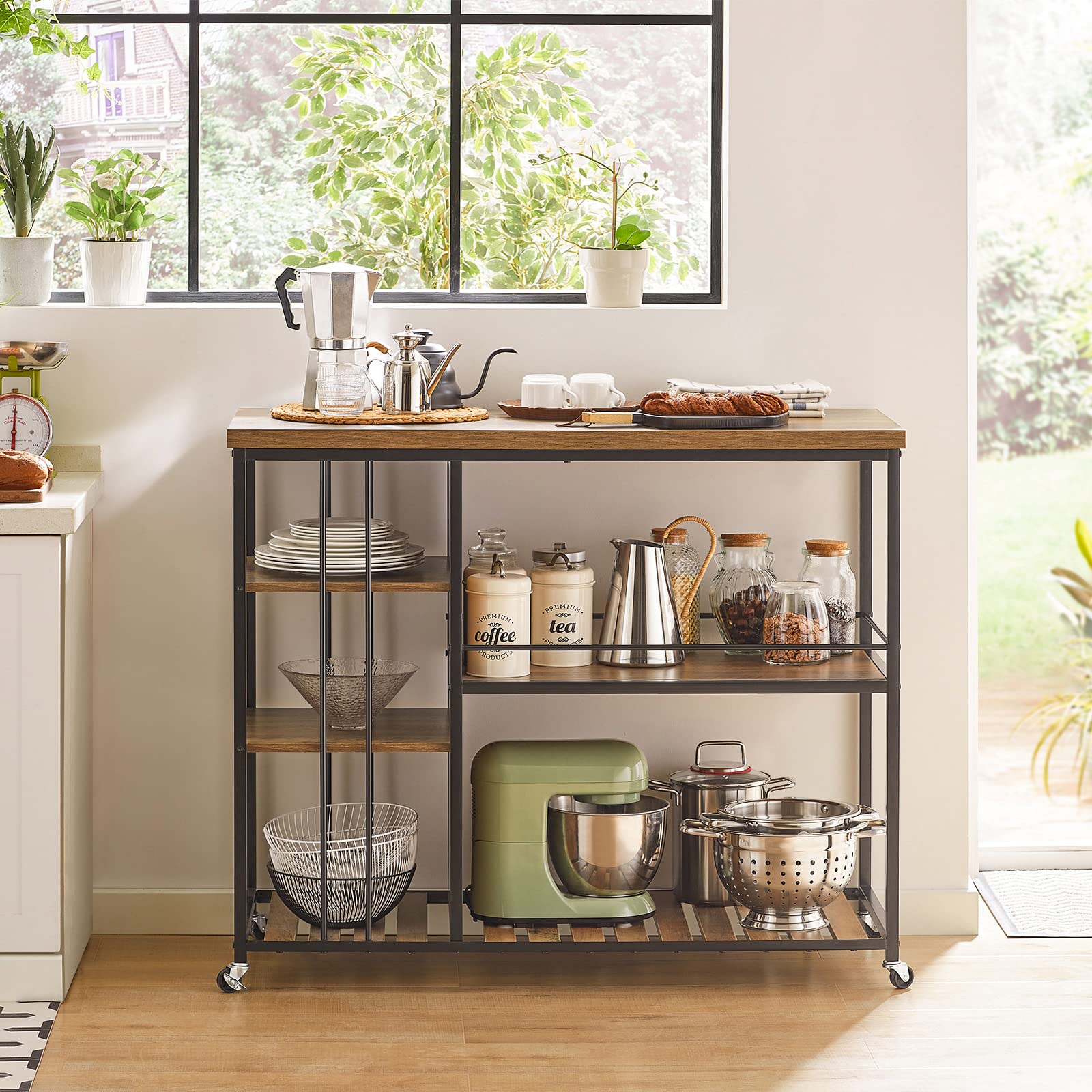 SoBuy Carrello da portata con 5 ripiani Carrello laterale Carrello da cucina ripiano per microonde 110x45x92cm SVW18-II-F