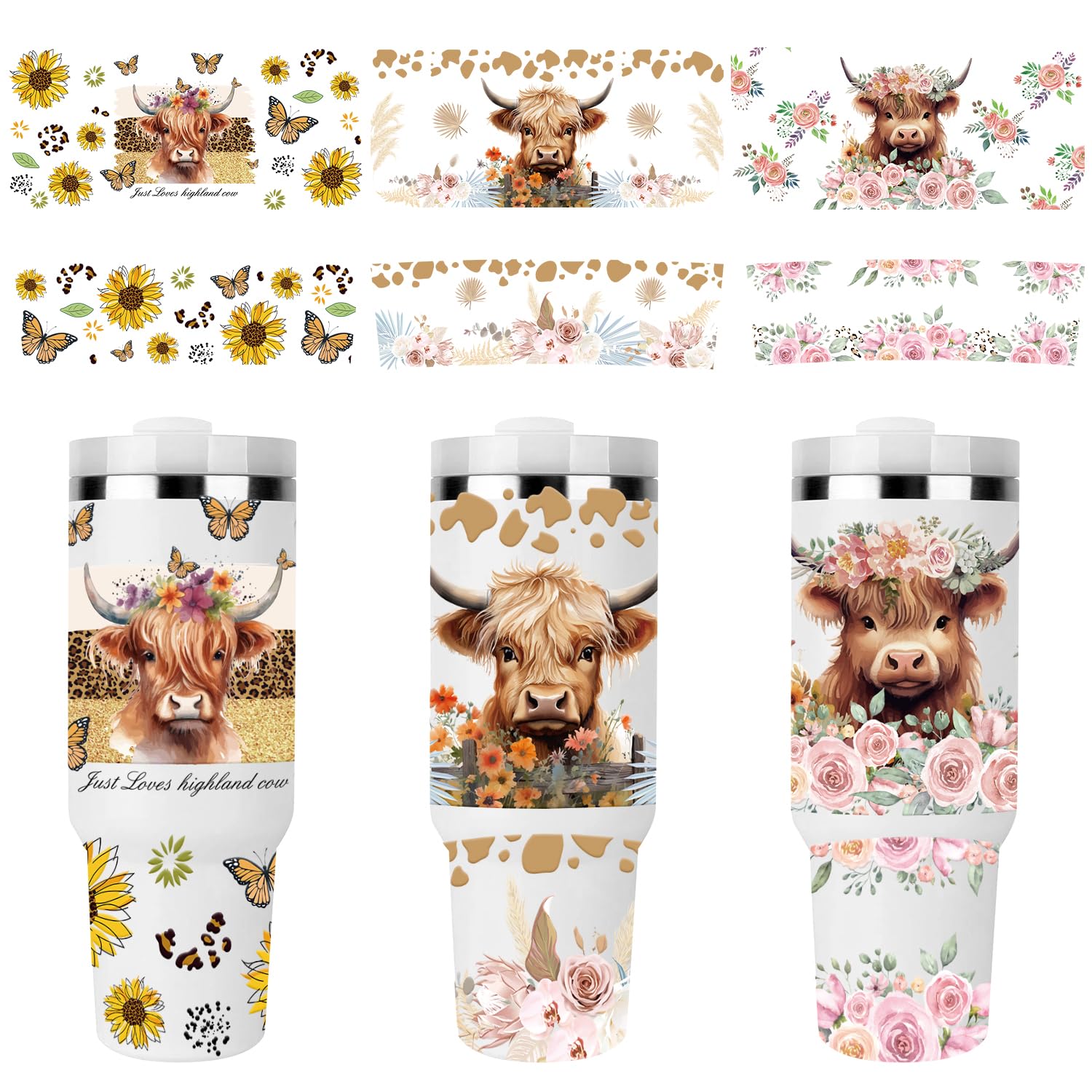 Amazon.com: Rngmsi UV DTF Cup Wrap - 3 Set Highland Cow UV DTF Cup Wrap for 40  oz Tumbler Sunflower Butterfly Uvdtf Cup Wraps Flower Personalized  Waterproof UV DTF Wrap Stickers for