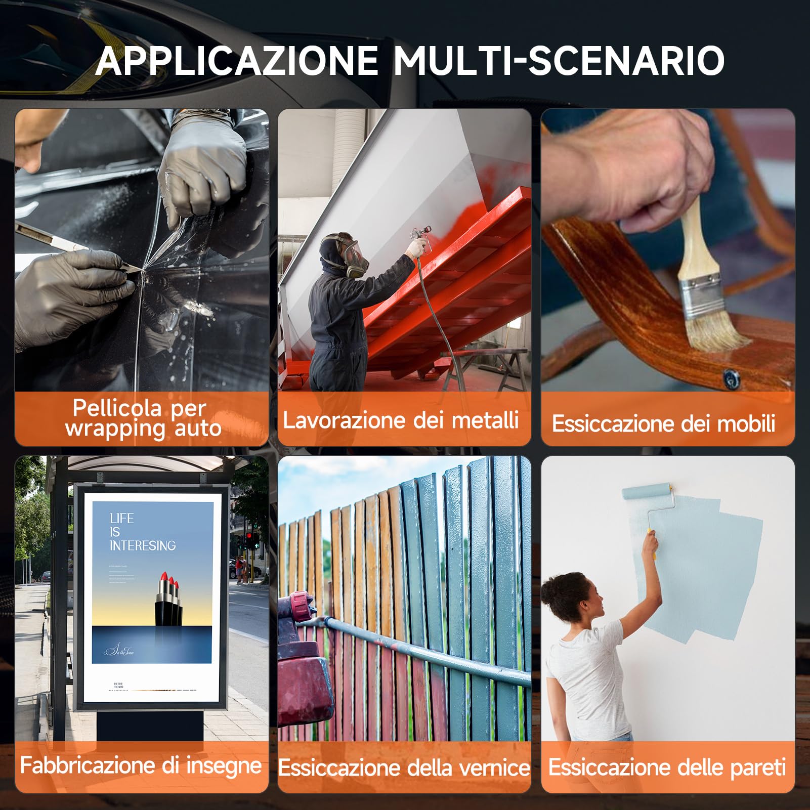 DATOUBOSS Lampada Infrarossi per Carrozzeria 2000W,Lampada per Asciugatura Vernice, Lampada Asciugatura carrozzeria con Timer 0–90 per Riparazione Carrozzeria Auto e Lavori di Verniciatura (650×500m)