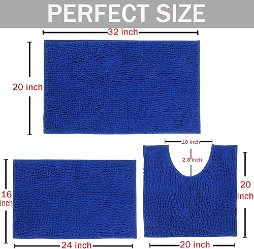 Miniatura 64 de Juego de 3 alfombras de baño extrasuaves y absorbentes, alfombras de baño de felpilla, alfombra de felpa antideslizante, juego de baño con alfombras