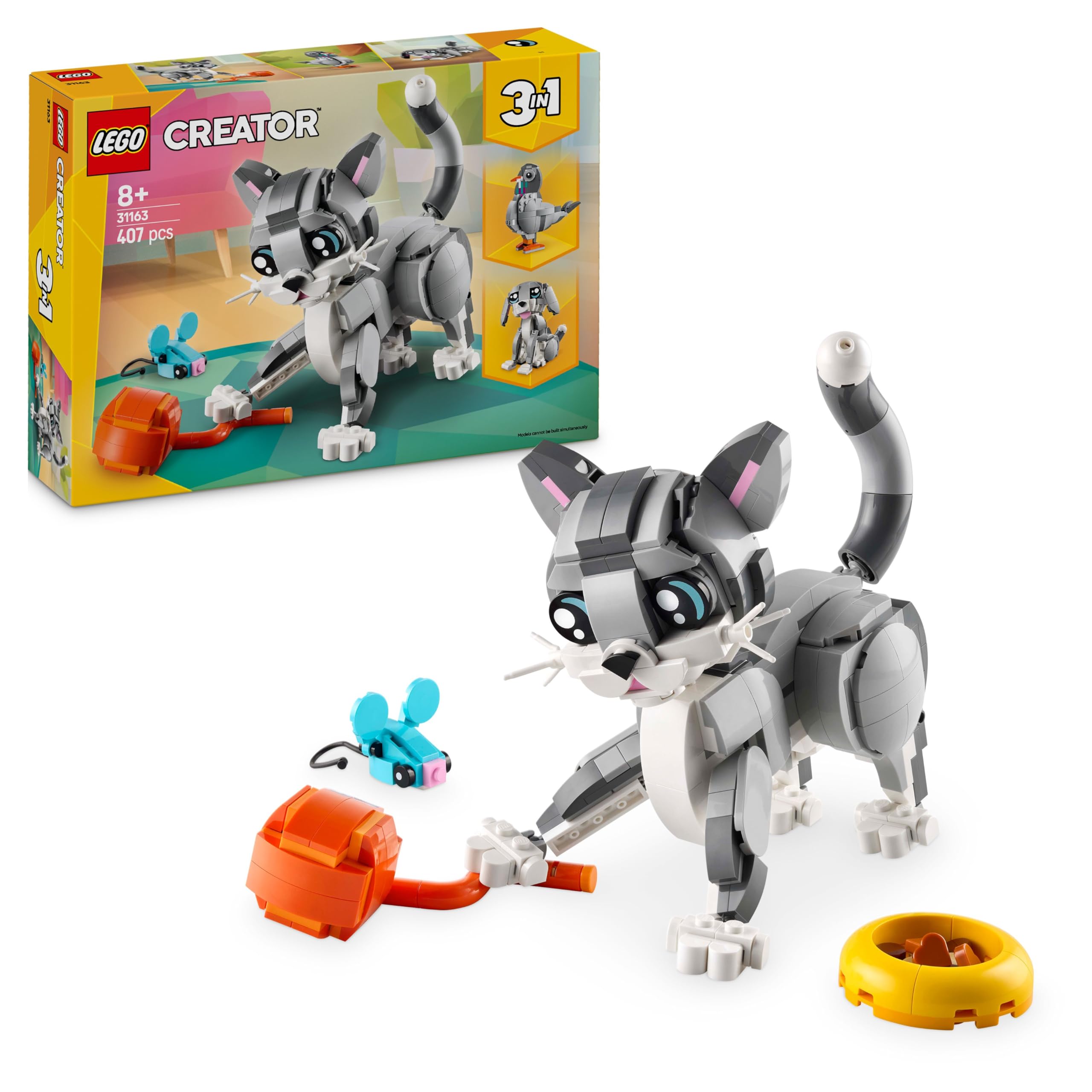 LEGOCreator 3in1 Playful Cat Toy - Animal Figure Transforms into a Pigeon or Pet Dog Model - Creative Birthday Gift for 8+ Year Old Girls & Boys - 31163