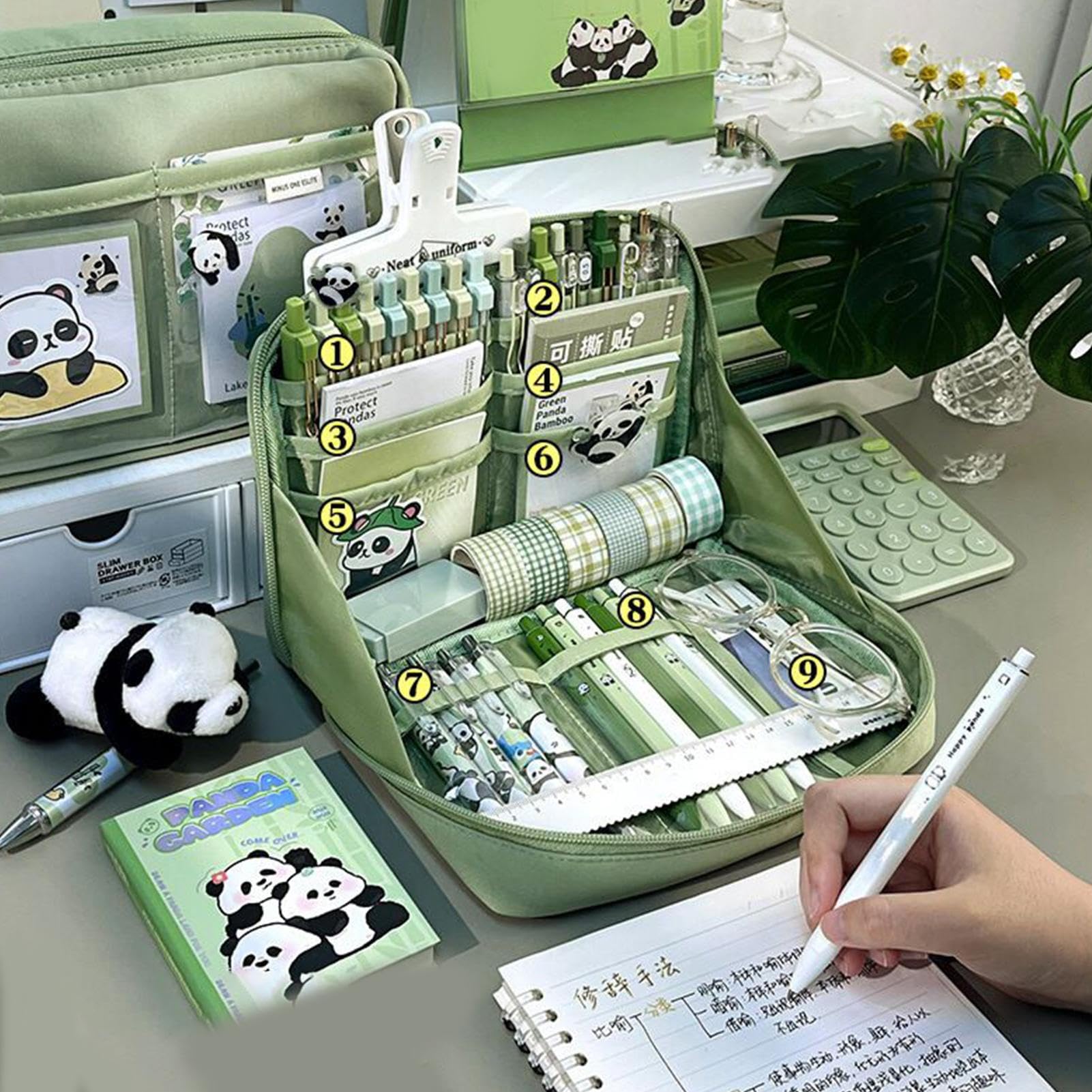 Ensemble De Papeterie Panda - Trousse À Crayons Avec Règle, Cahier