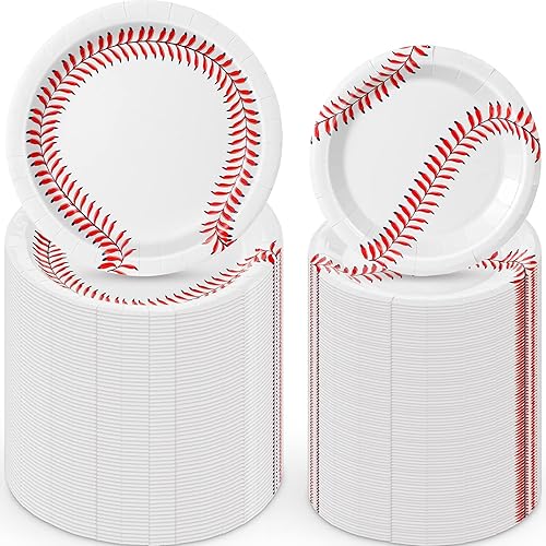 200 platos de papel de béisbol desechables de 9 y 7 pulgadas, platos desechables para fiesta de béisbol, bandejas para servir béisbol para día de