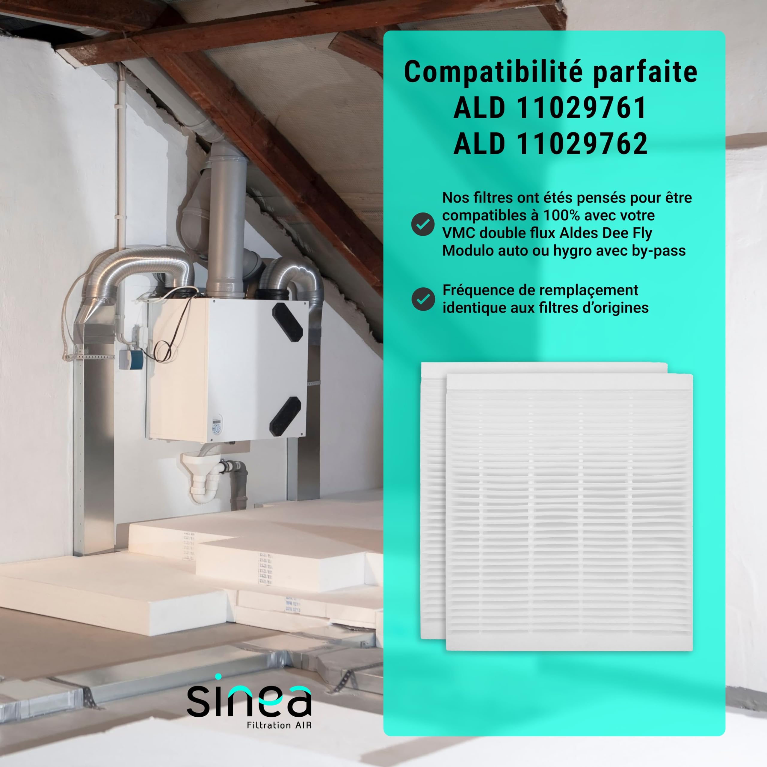 TOP FILTRE - Lot de 2 Filtres G4 F7 Compatibles VMC Double Flux ALDES Dee Fly Modulo/Hygro avec By-Pass – Filtre G4 ALDES Haute Performance