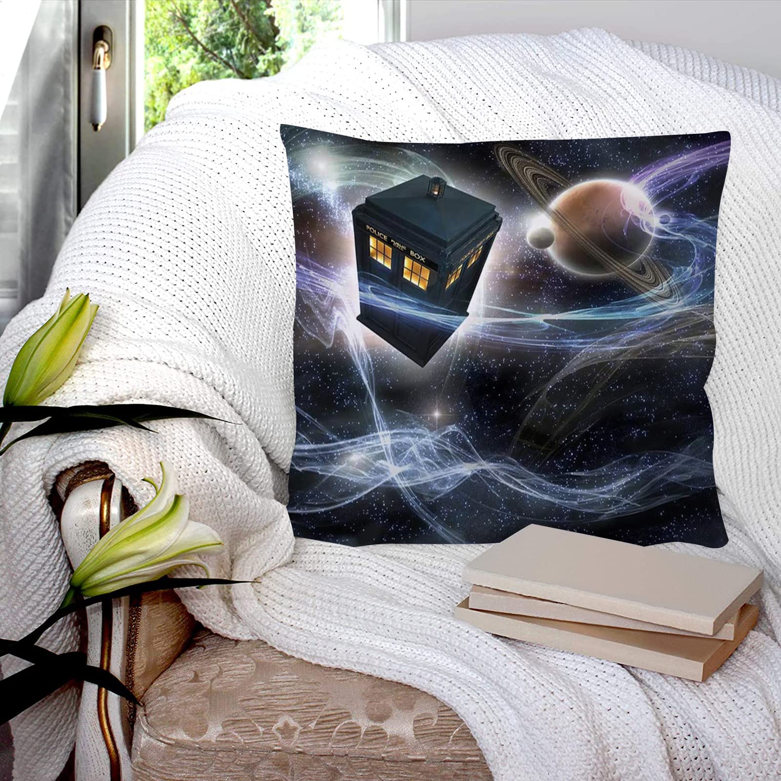 Gosuna Stil5 Cushion Covers 45X45 Cm, Polyester Square Throw Pillow Cases,Doctor Who Tardis Dans Starry Fantasy Background, Cushion Cover For Sofa Couch Bedroom With Invisible Zipper, 18X18 Inches
