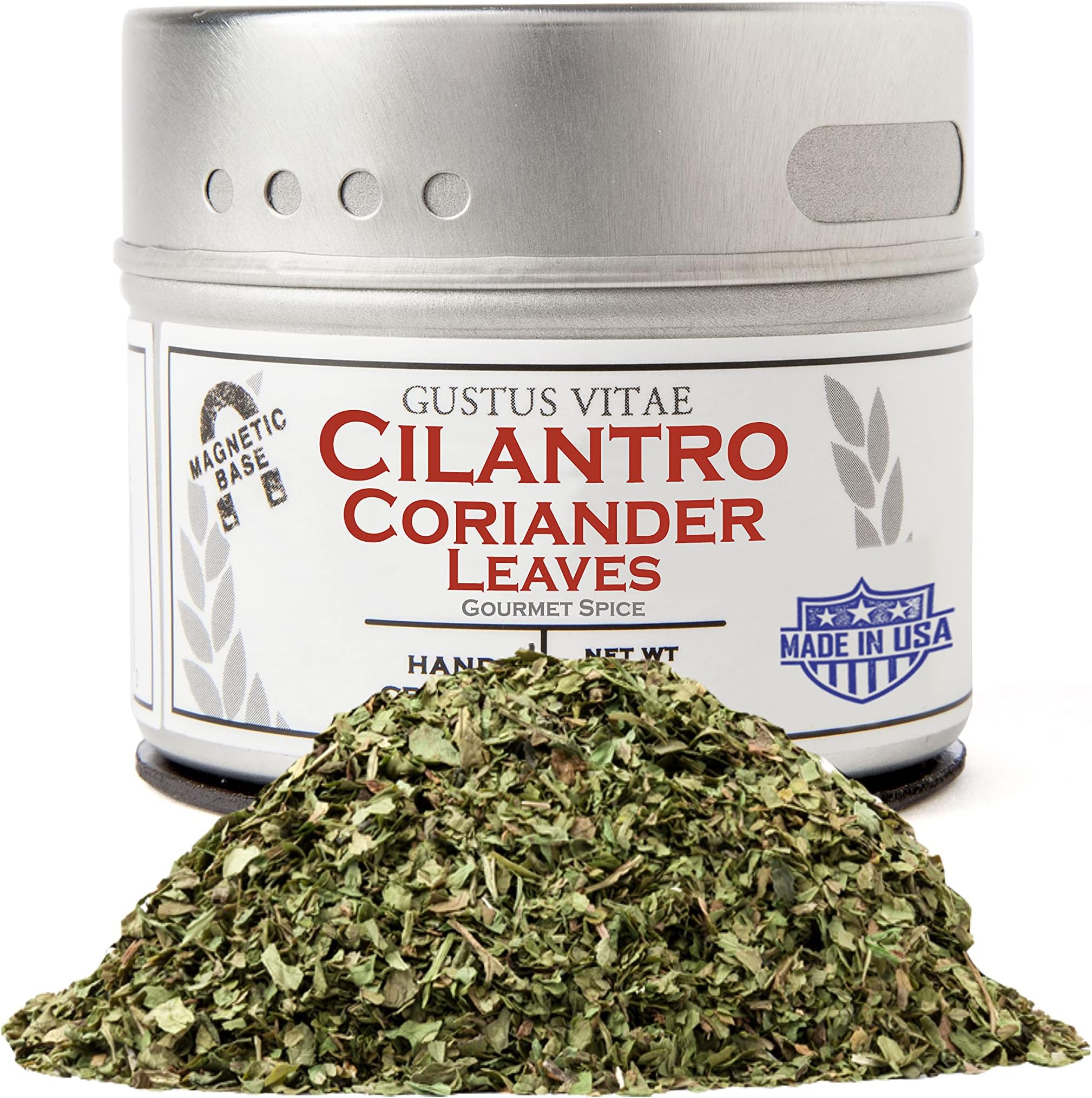 Cilantro / Coriander Leaves | All Natural, Non GMO Spice | Ultra Premium, Sustainably Sourced Seasoning | Gourmet Single Ingredient Spice | Hand Crafted in Small Batches | Made in USA | Not Irradiated, Artisanal Seasoning | GLP-1 Friendly | Magnetic Tin | Gustus Vitae | #16