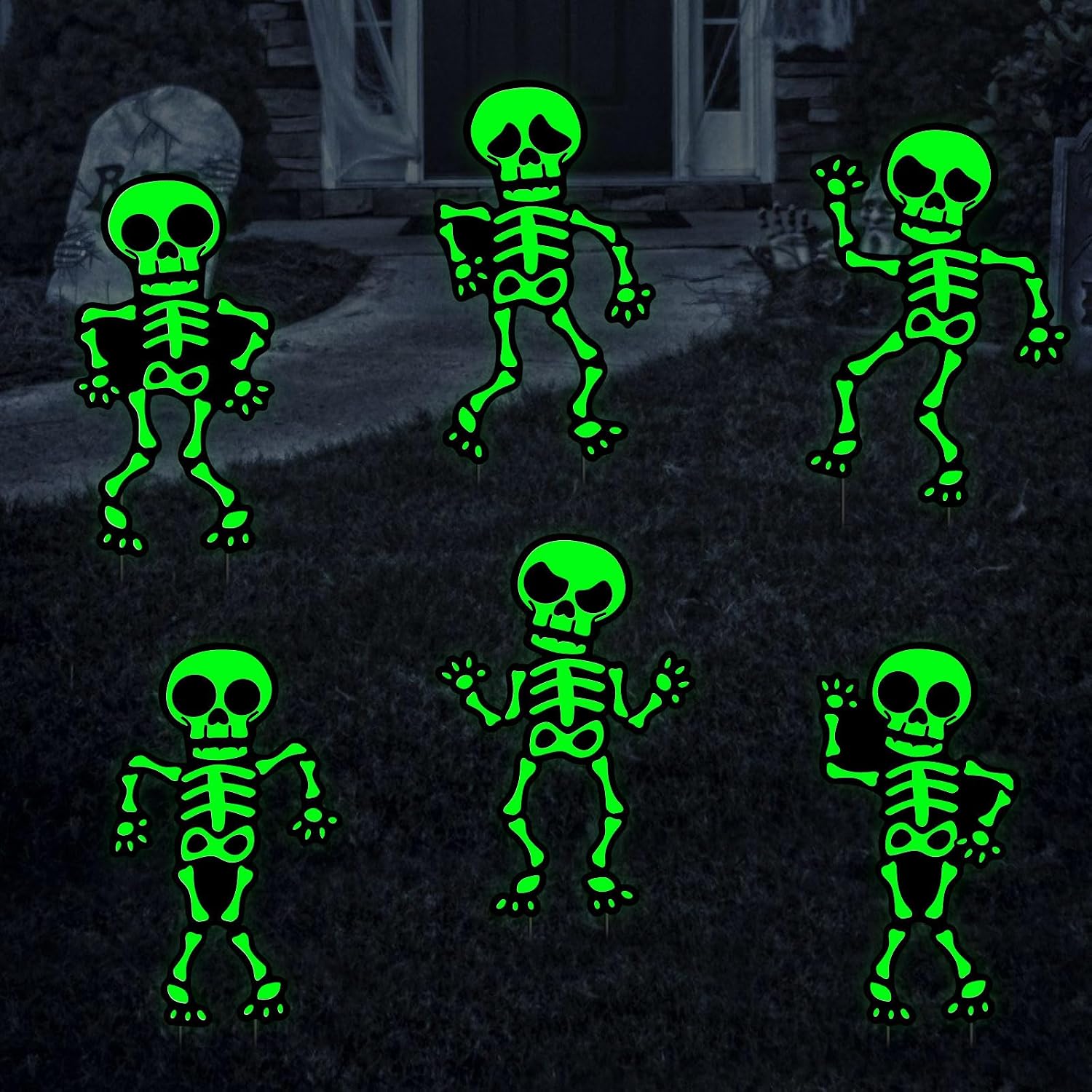 Amazon.com : DECEED 6 PCS 7''W×11.8''L Halloween Skeleton Yard Signs ...
