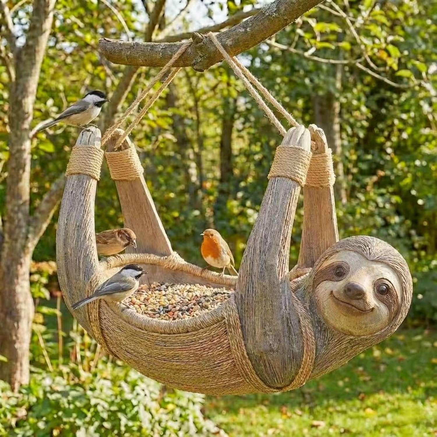 Sloth Bird Feeder for Outside, Cute Animal Garden Decoration & Wild Bird Feeder, Durable Weather-Resistant Resin Sculpture for Yard, Patio & Tree Decor, Whimsical Gardening Gift for Nature Lovers