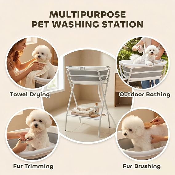 PawHut 2 in 1 Dog Bath Tub Dog Washing Station for Small Pets
