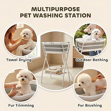 PawHut 2 in 1 Dog Bath Tub Dog Washing Station for Small Pets