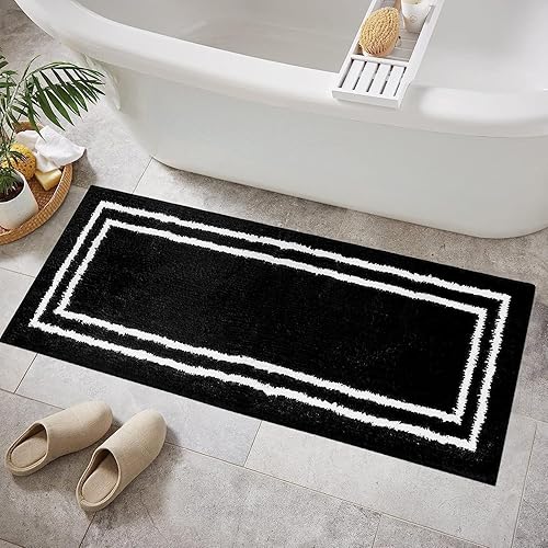 Uphome Alfombra de baño de 18 x 47 pulgadas, moderna, color gris oscuro, antideslizante, lavable, de microfibra suave, absorbente, alfombra de baño
