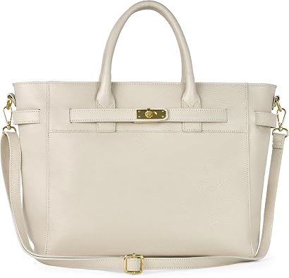 Italian Genuine Calf Leather Handbag for Women with Zipper & Adjustable Strap | Medium Top-Handle Satchel Purse