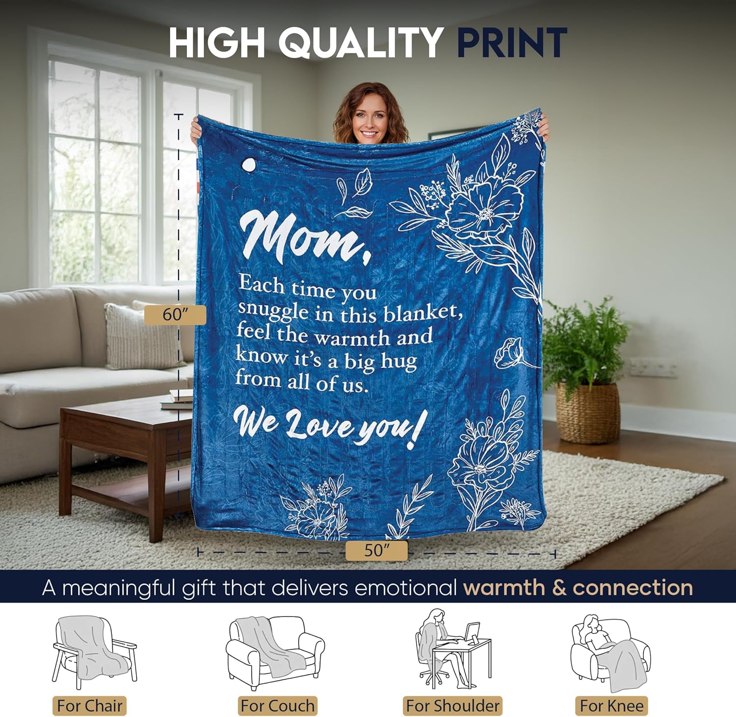 Large Heated Throw Blanket for Mom, Super Soft Flannel Gift from Daughter or Son for Mother’s Day, Christmas, Birthday, Valentine’s Day (Large, 50x60)