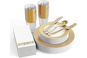 FOCUSLINE 175 Piece Luxury Plastic Plate Set for 25 Guests