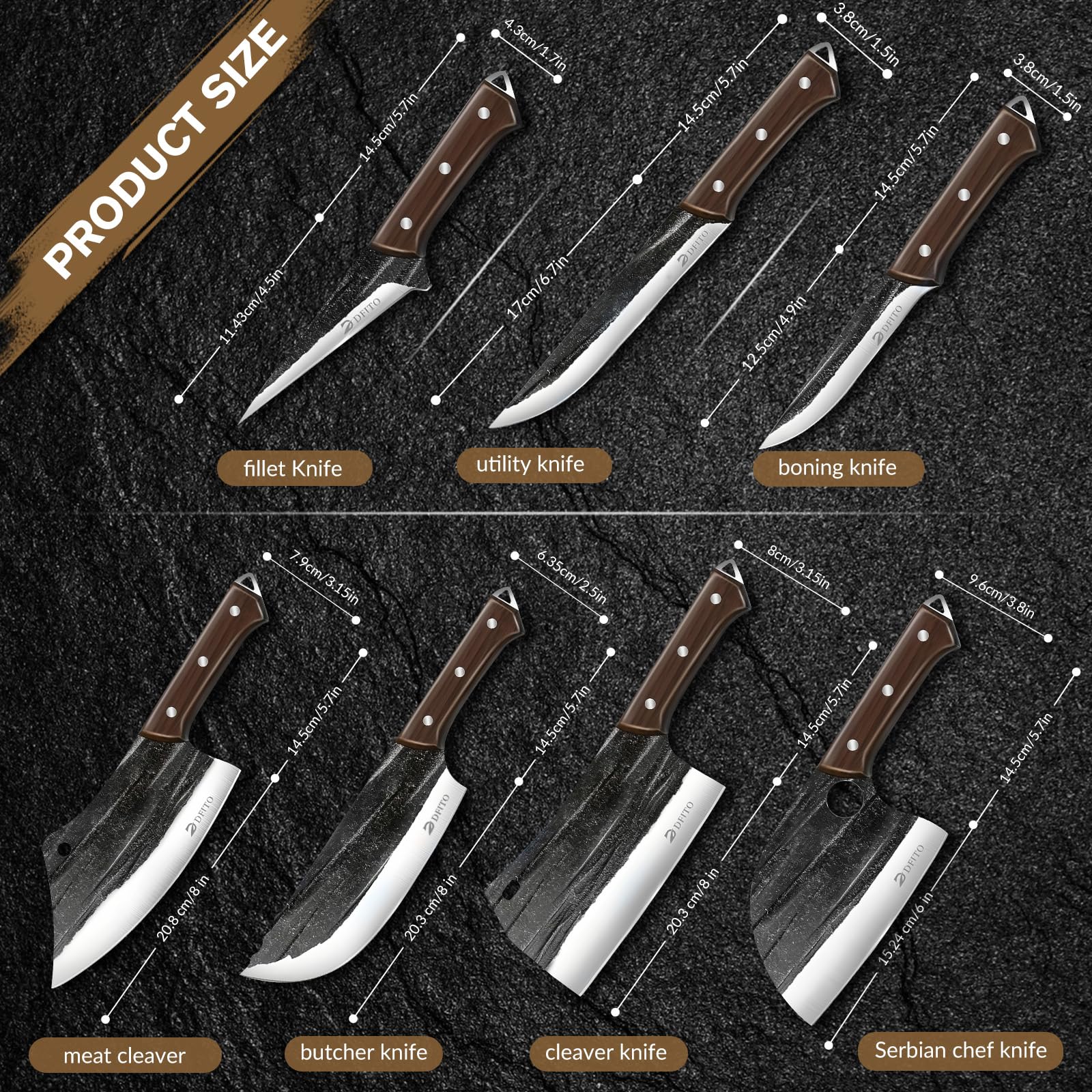 Dfito Butcher Knife Set, Sharp Kitchen Knife Set with Roll Bag Gift for Men — Amazon image 2