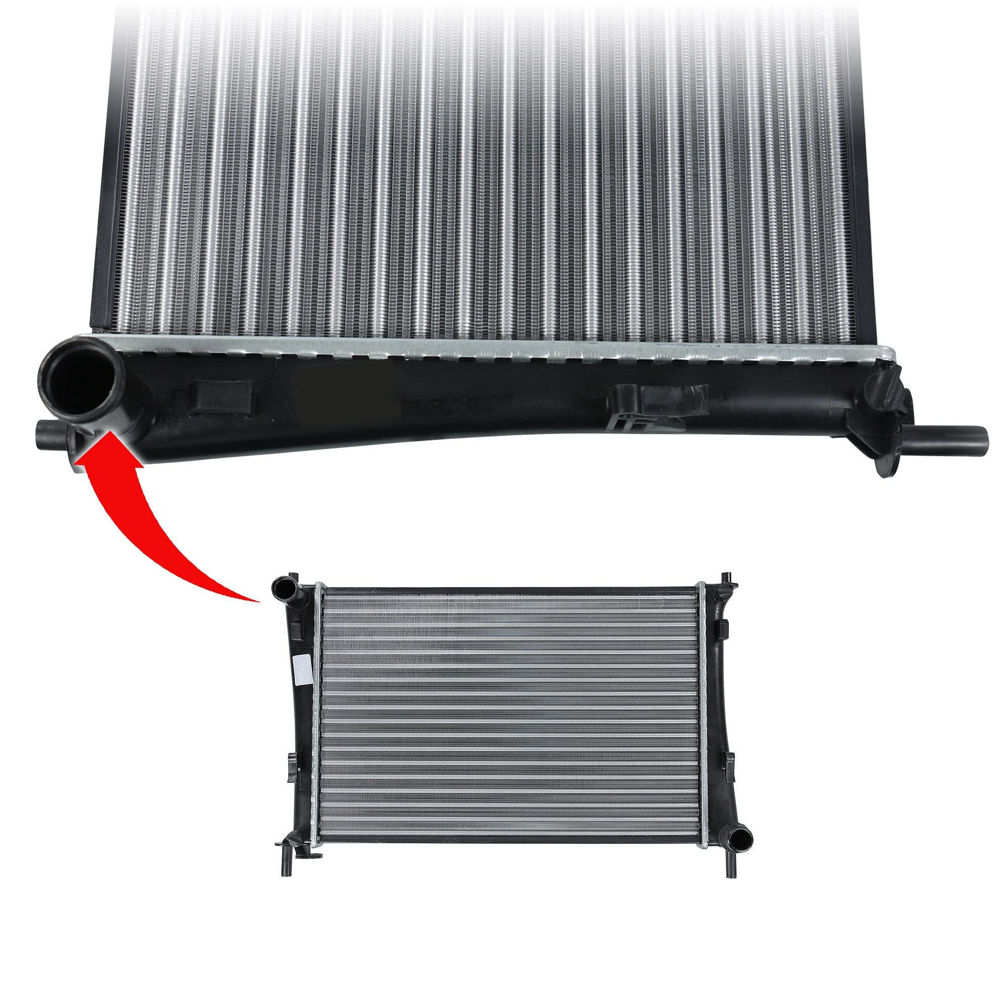 BESTPRICE 1x Radiatore motore Radiatore acqua per auto con cambio manuale Compatibile con FORD FIESTA Mk5 (JH_ JD_), FIESTA Mk6 (CB1 CCN), FUSION (JU_), MAZDA 2 (DY)