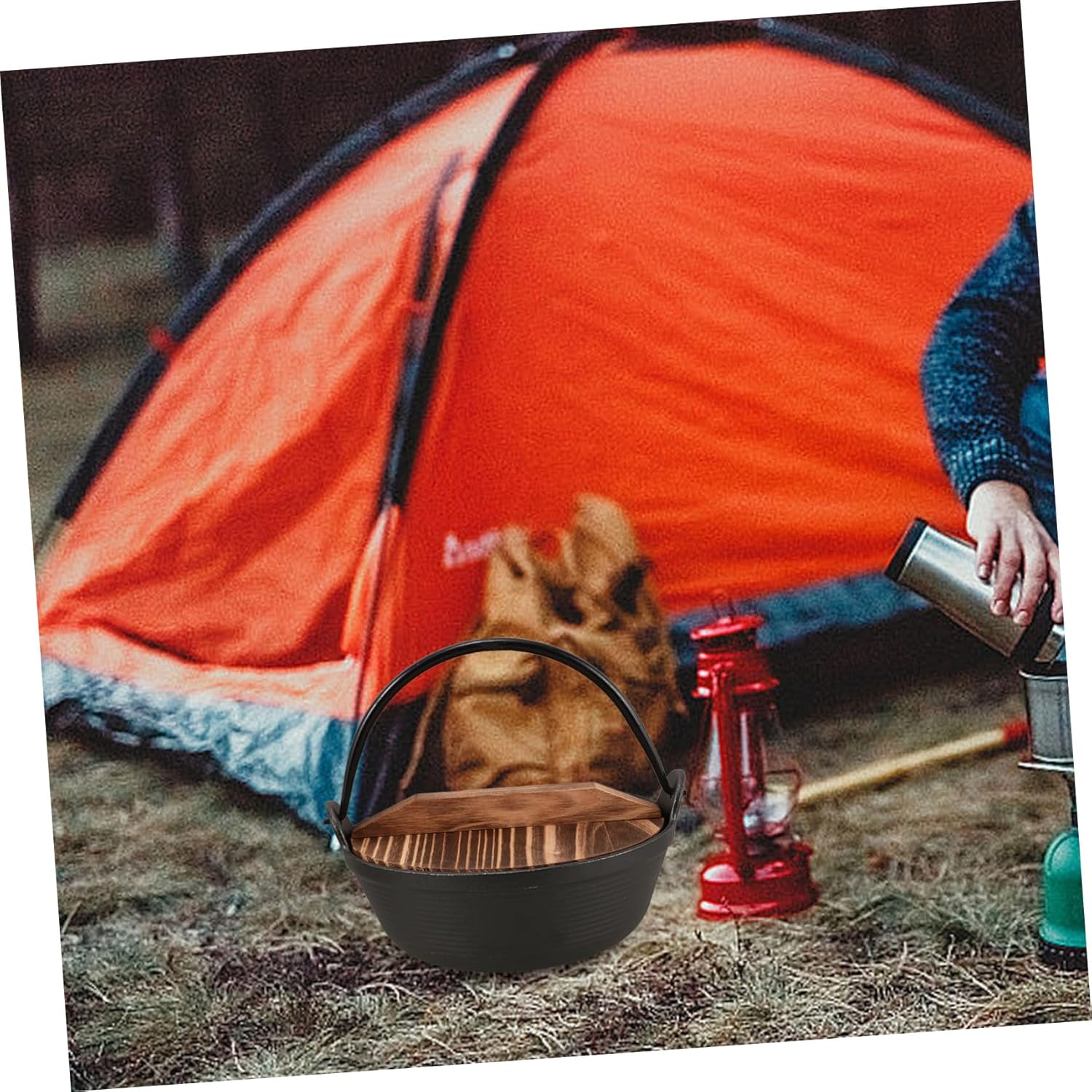 Happyyami 1set Cast Iron Hanging Pot Japanese Outdoor Cooking Gear for Camping for Stews and Soups Cast Iron Cookware for Picnics and Campfires