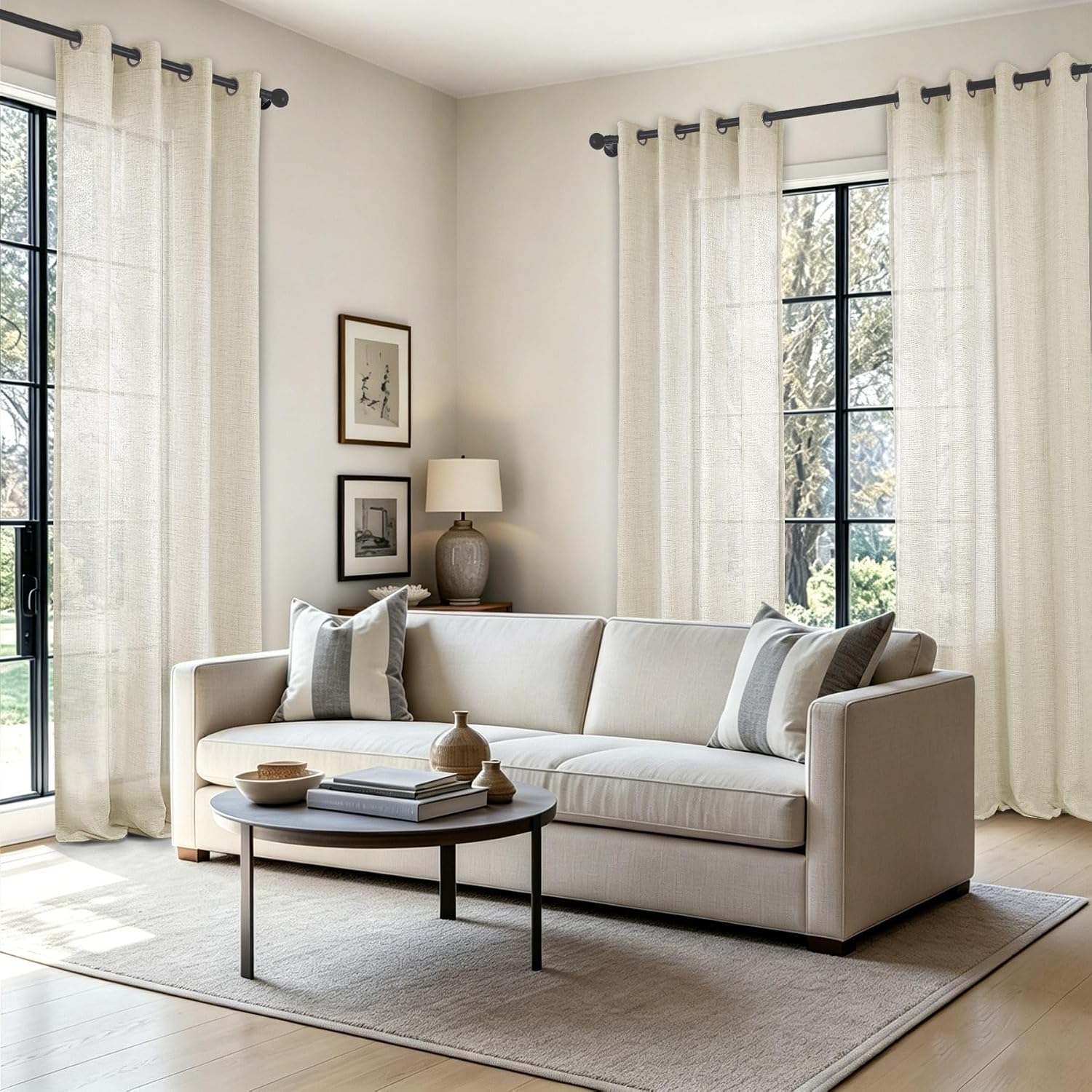 Macochico Natural Linen Curtains 84 Inches Long for Living Room Bedroom Kids-Room Nursery, Light Filtering Window Drapes Privacy for Home Office, with Grommet and Tieback, Beige, 52”Wx84”L, 1 Panel