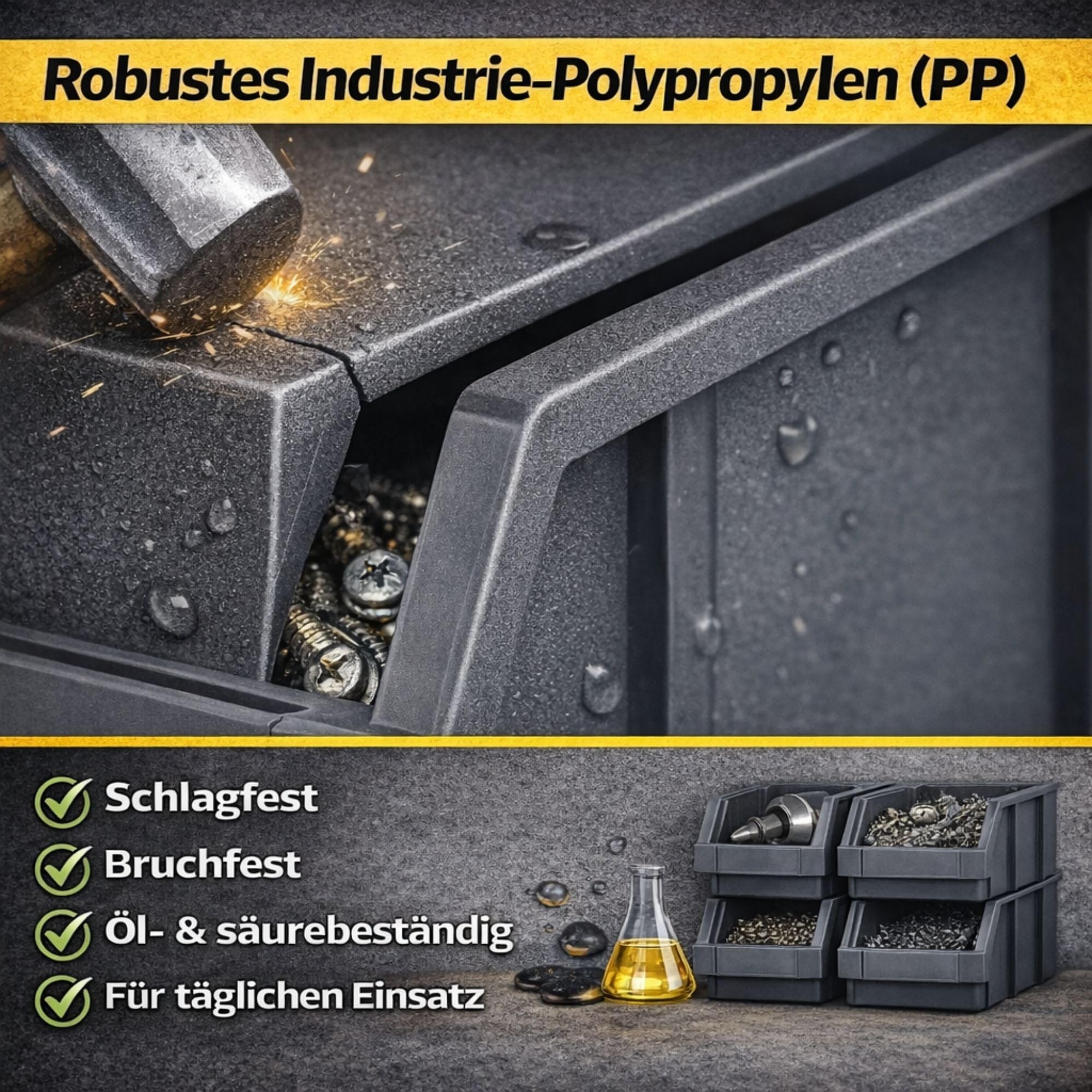 RODOPI 36er Set Stapelboxen, Größe S | Sichtlagerkästen 161x105x75mm | Robuste Lagerboxen für Werkstatt, Garage, Keller | Aufbewahrungsboxen für Kleinteile Anthrazit