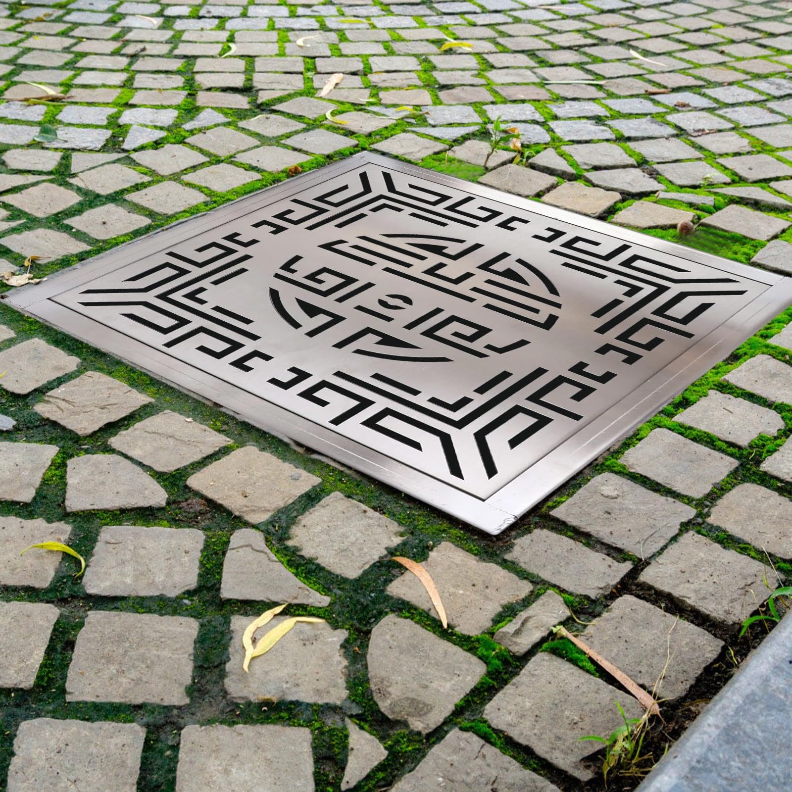 Ablaufgitter aus Edelstahl mit Rahmen, 200 x 200 mm, für den Außenbereich, für Auffahrt, Garten, Terrasse, Schlitz, Regenwasser, Gully-Gitter, Silber