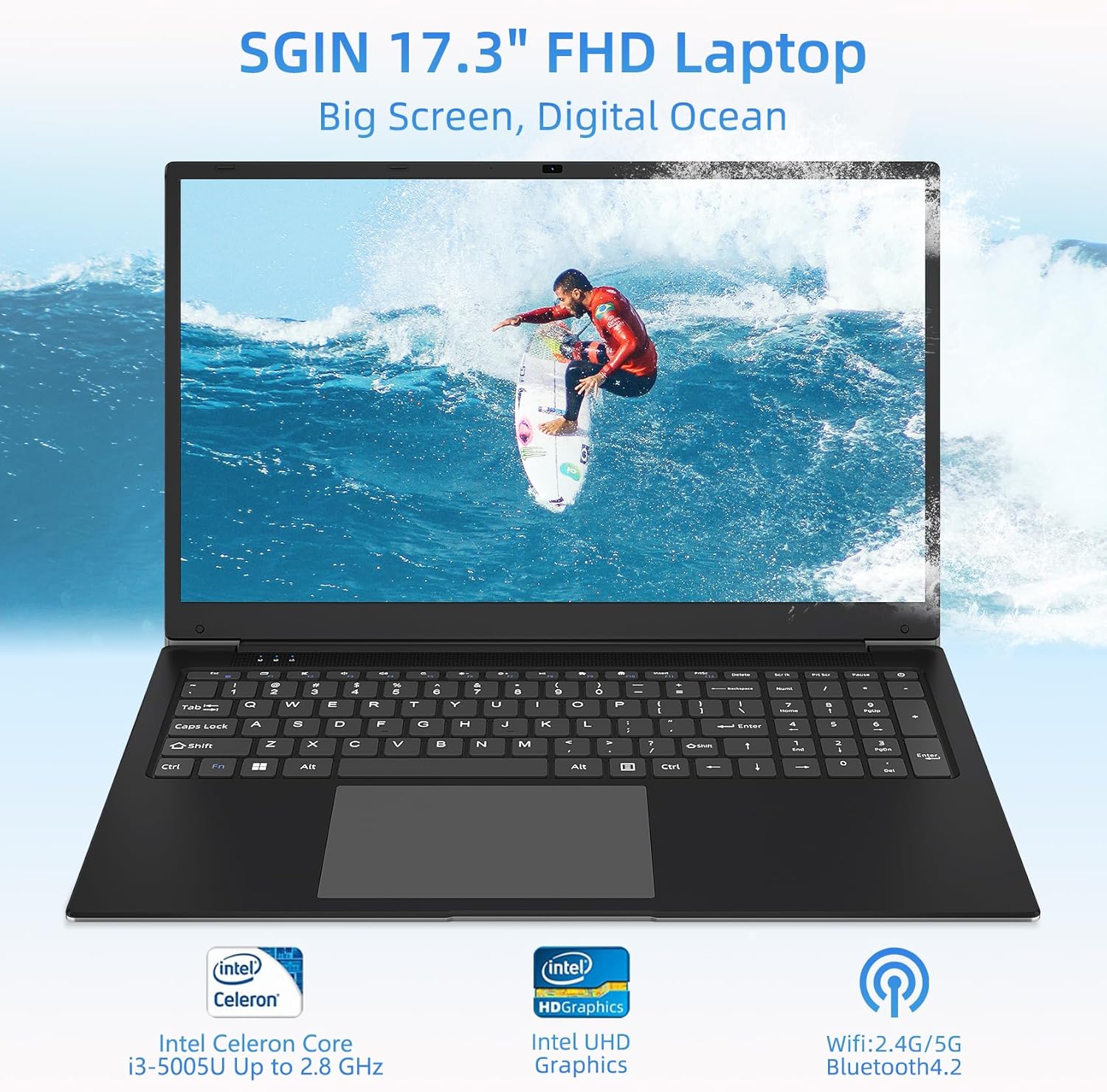 SGIN 17.3 inch FHD Laptop with Intel Celeron, HD Graphics, and WiFi/Bluetooth