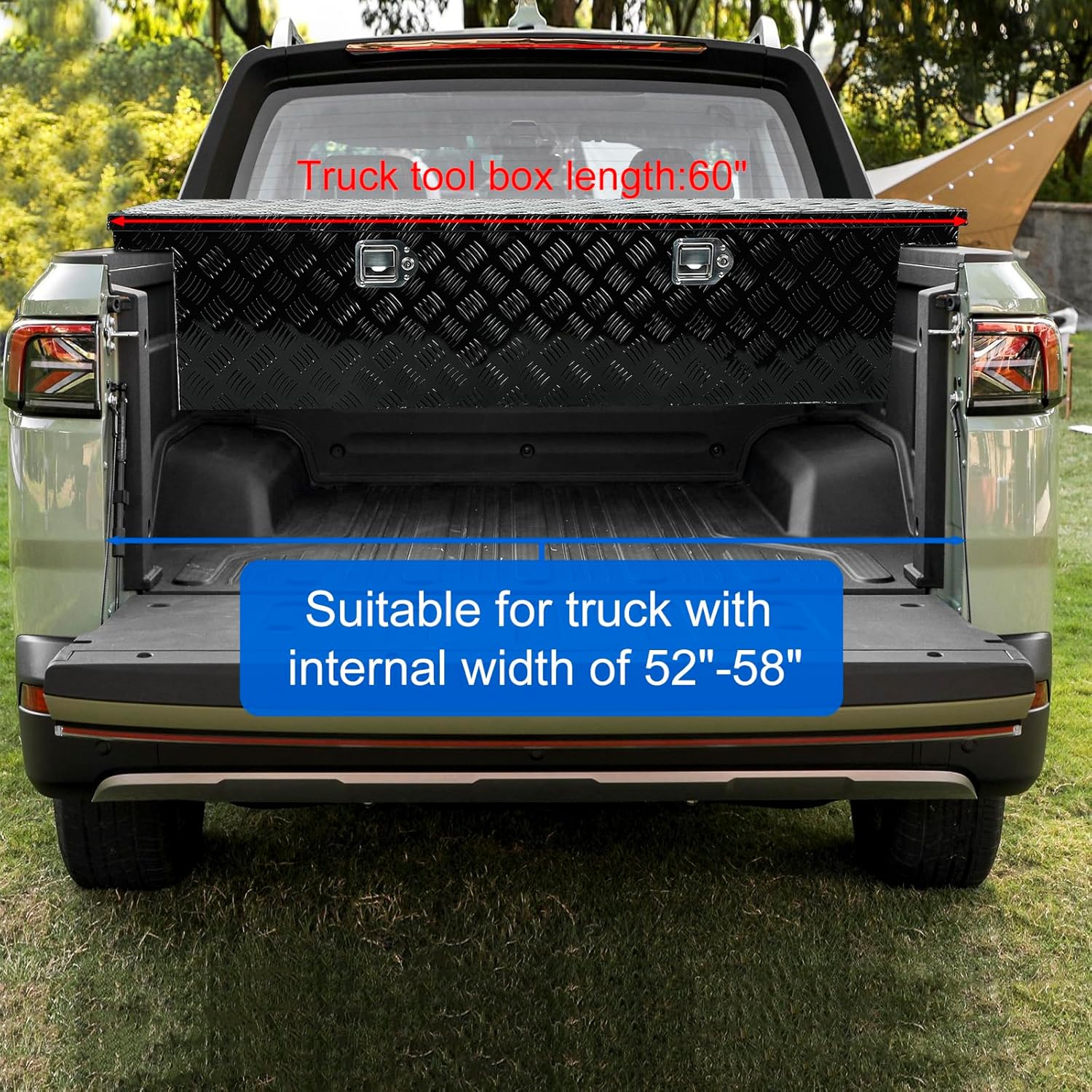 confote 60 Inch Heavy Duty Aluminum Stripes Plated Tool Box Pick Up Truck Bed RV Toolbox Waterproof Storage Organizer with Lock and Key,60"x 12"x 14"-Black