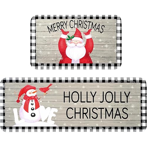 ASPMIZ Christmas Kitchen Rugs Set of 2 Non Slip, Xmas Floor Kitchen Mats for Floor Washable, Winter Snowflake Kitchen Runner Rug Santa Floor Comfort Mats Snowman, Xmas Decor, 18'' x 30'' + 18'' x 48''