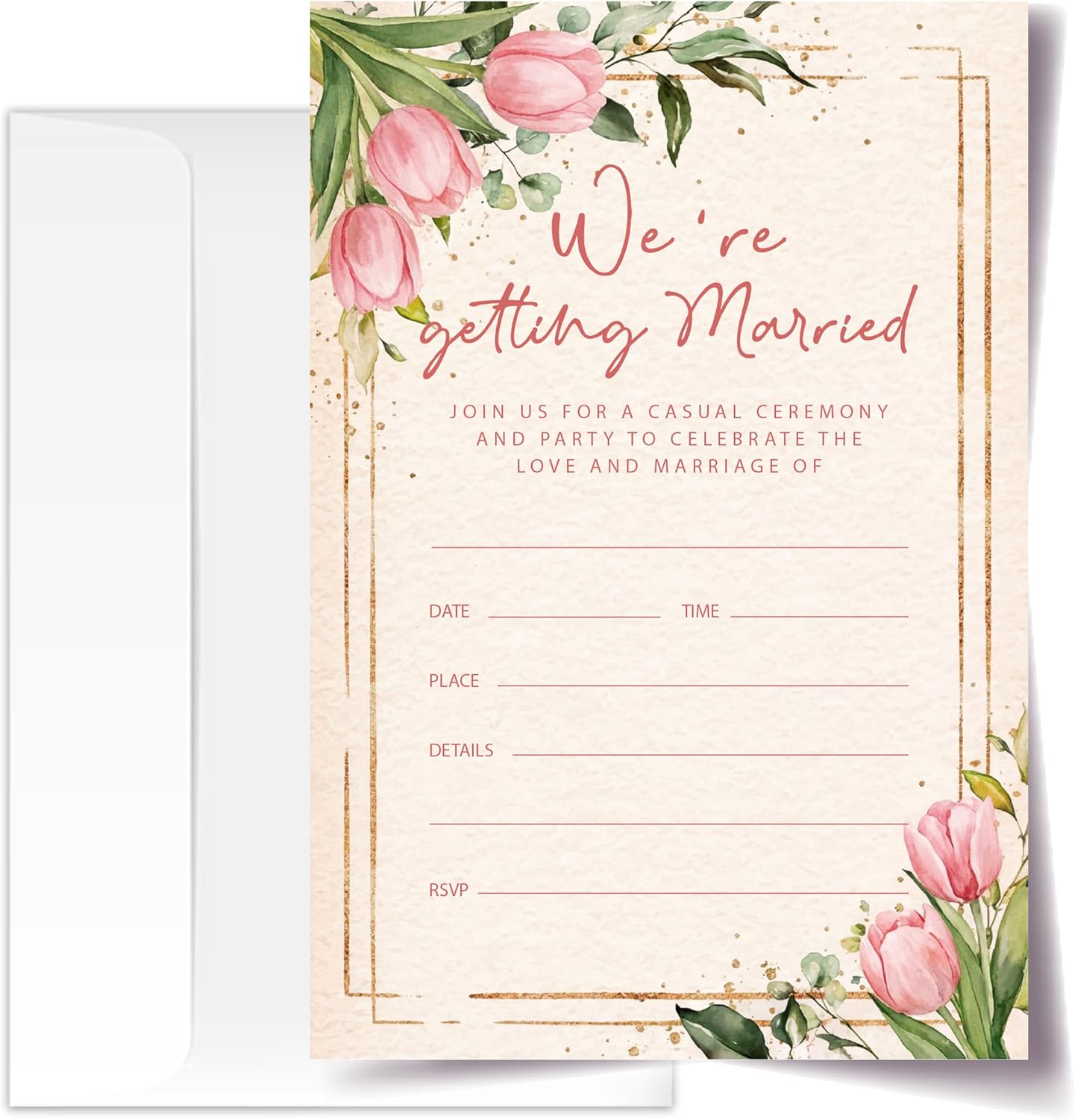Floral Wedding Invitation Cards with Envelopes, 20 Sets Rose Wedding Invites, Eucalyptus Greenery Bridal Shower Engagement Announcement 4x6 Inch We're Getting Married Invitations (208)