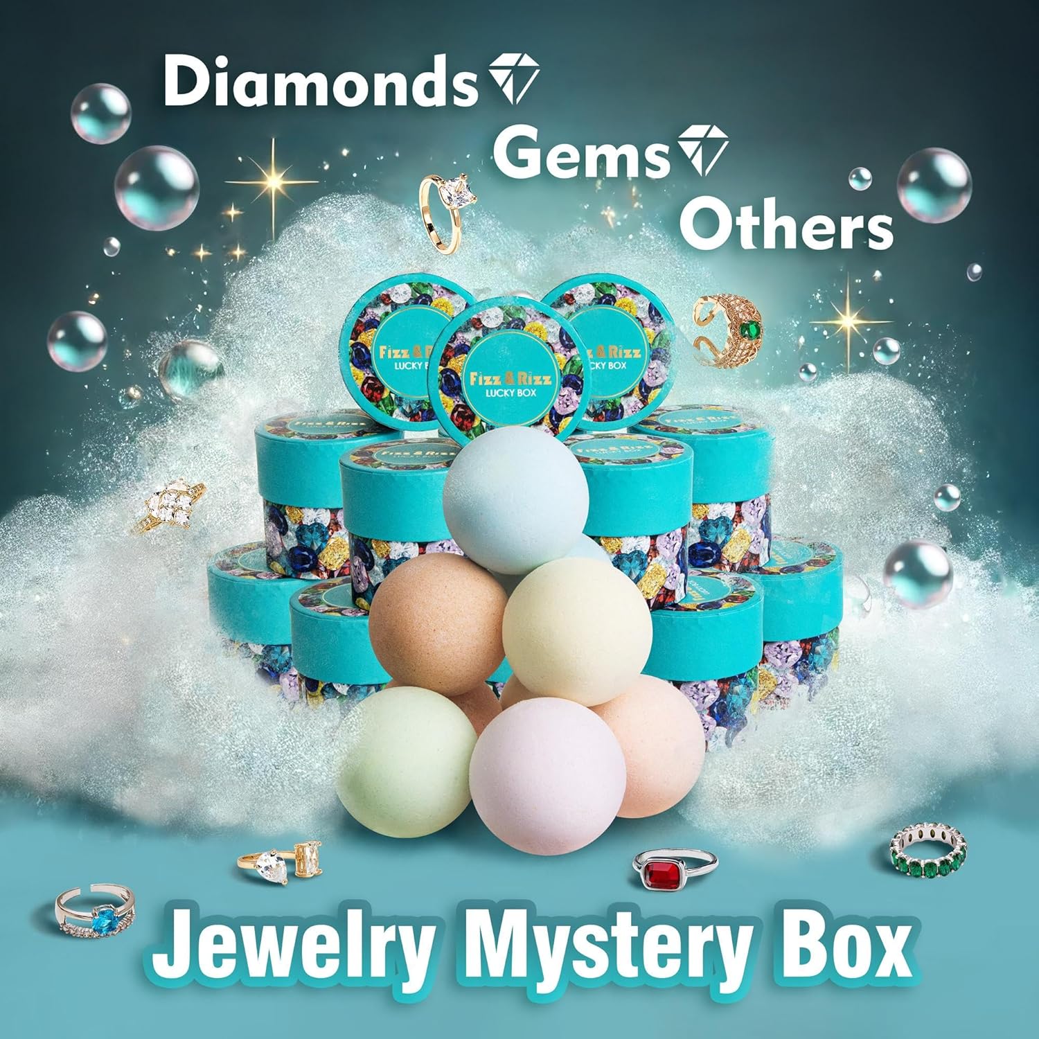 Fizz & Rizz Jewelry Mystery Bath Bomb:Surprise Rings,Necklaces, Earrings,Bracelets and Chance to Reveal High-Value Jewelry Bath Bomb Perfect Gifts for Various Occasions - Image 2