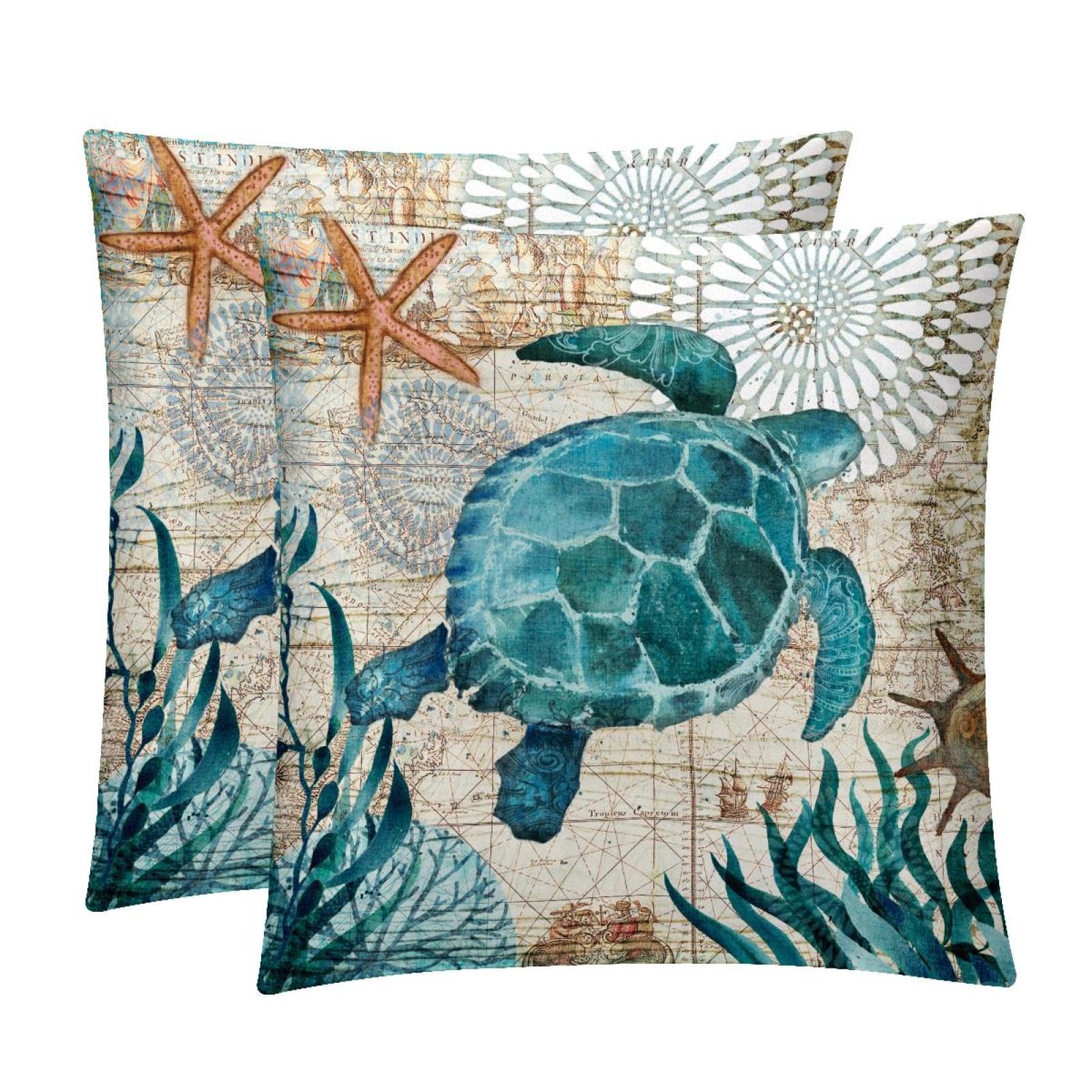 TDGKPZ Tortoise Starfish Throw Pillow Cases 2 Pack Pillowcases Zipper Cushion Covers For Bedroom Living Room 50x50cm