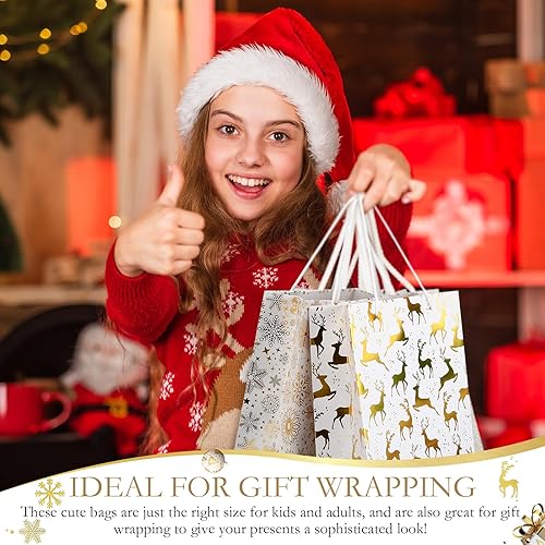 Miniatura 4 de Cholemy 24 bolsas metálicas de regalo de Navidad con asas, bolsas de regalo de Navidad a granel de 9.25 x 7.09 pulgadas, bolsas de papel de Navidad