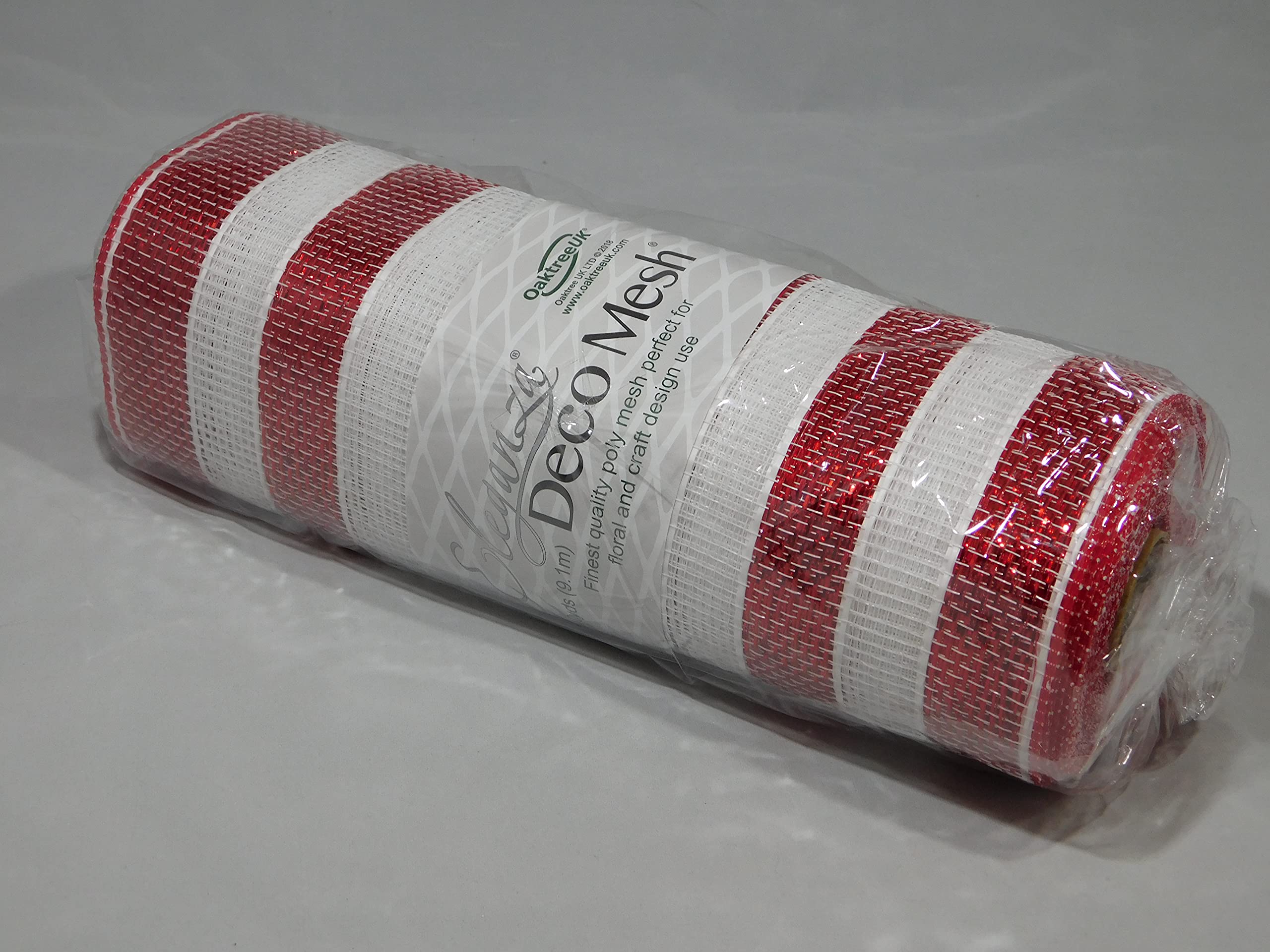 1 roll 25cm x 9.1 metres Metallic Red and White Stripe Deco Mesh Candy Cane Waterproof Netting Decomesh Ruffle Wreaths ELEGANZA