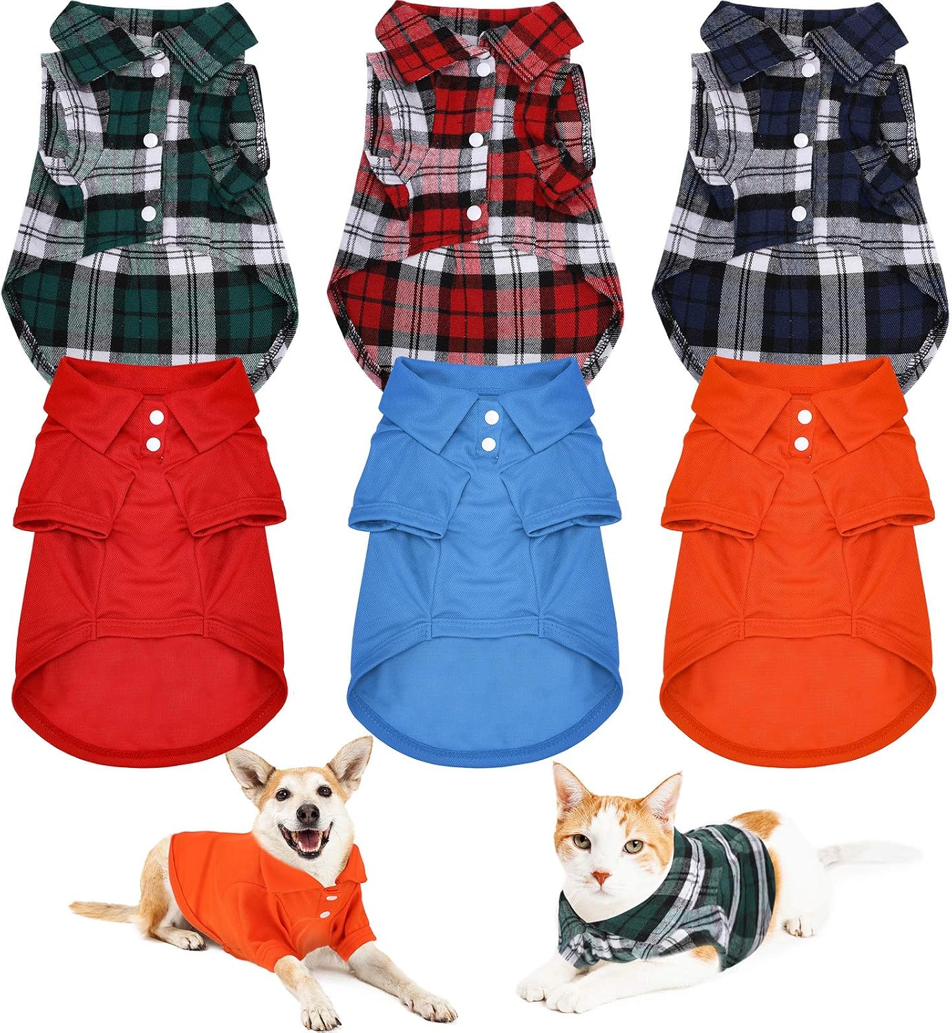 6 Pieces Pet T Shirts Dog Plaid Clothes Solid Color Puppy Pet Shirt Soft Breathable Pet Shirt for Small to Medium Dogs Puppy Cats (S)