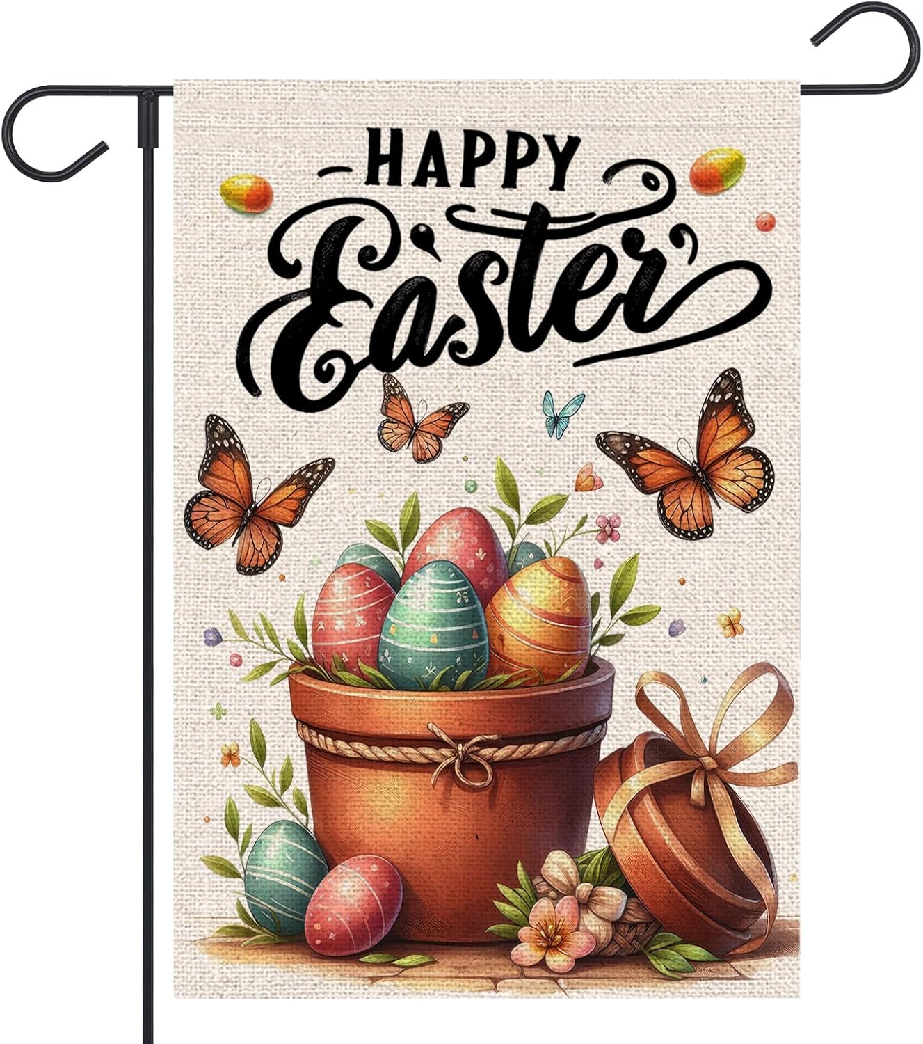 Happy Easter Garden Flag 12x18 Inch Double Sided Outside Easter Eggs Butterfly Flower Yard Holiday Decoration Flag