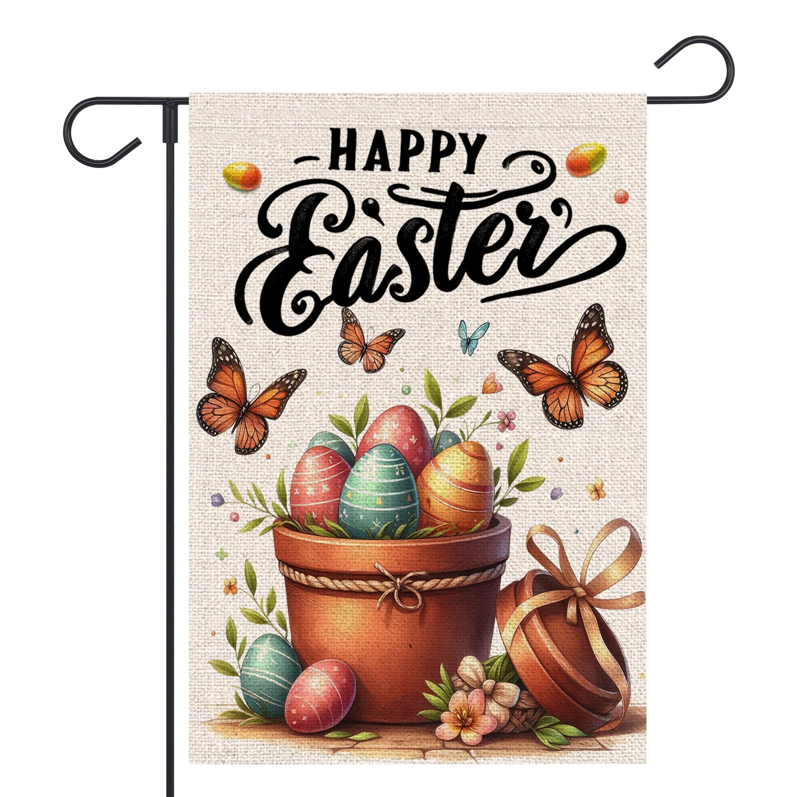 OPULANE Happy Easter Garden Flag 12x18 Inch Double Sided Outside Easter Eggs Butterfly Flower Yard Holiday Decoration Flag
