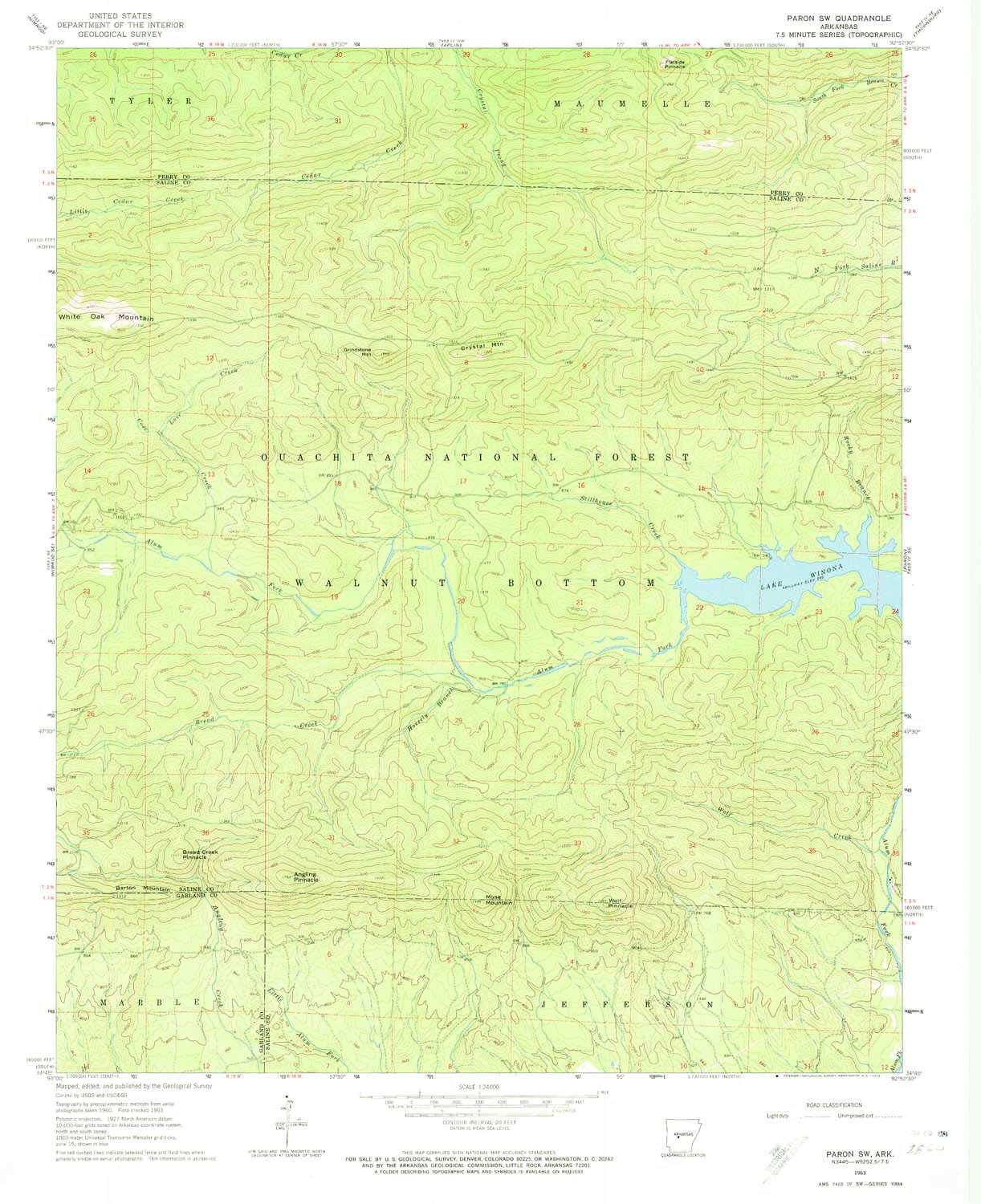 YellowMaps Paron SW AR topo map, 1:24000 Scale, 7.5 X 7.5 Minute, Historical, 1963, Updated 1974, 26.7 x 21.8 in - Paper