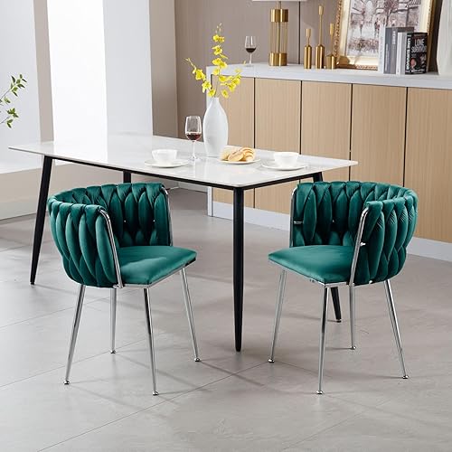 Miniatura 50 de Juego de 2 sillas de comedor de terciopelo, sillas tapizadas tejidas para sala de estar, sillas modernas de cocina y comedor, sillas decorativas de