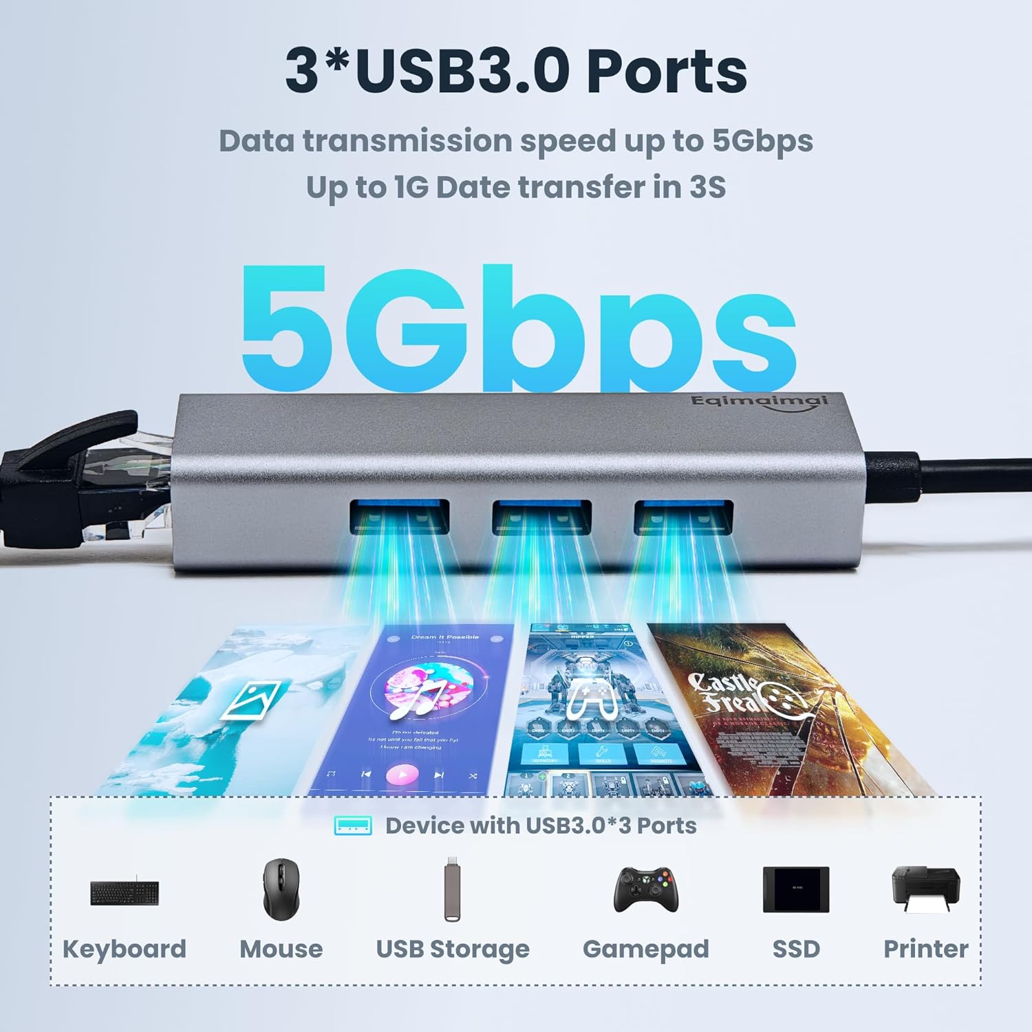 USB 3.0 Hub with Ethernet Adapter - 1GB RJ45, USB A to Ethernet, Compatible with Windows, Mac OS, Linux - Image 6