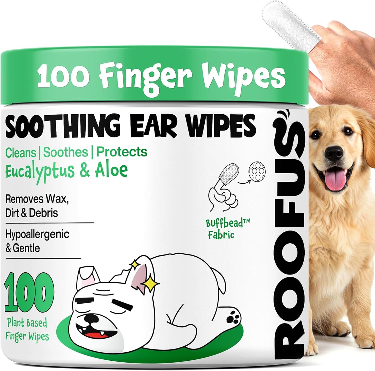 Dog Ear Cleaner Wipes 100 Counts - Vet-Recommended Pet Ear Wipes to Remove Wax, Dirt, Relieve Ear Itching & Inflammation for Dogs & Cats