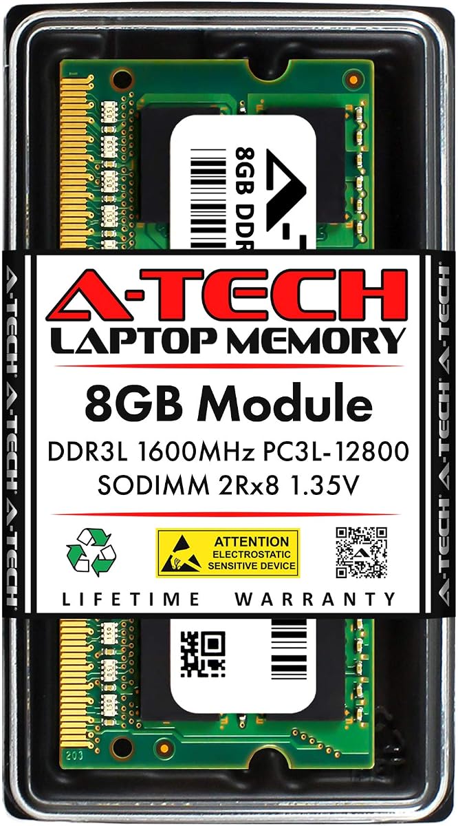 8GB DDR3/DDR3L 1600MHz PC3L-12800 (PC3-12800) CL11 SODIMM 2Rx8 1.35V 204-Pin SO-DIMM Laptop no ECC, Módulo de memoria RAM portátil