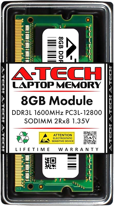 8GB DDR3/DDR3L 1600MHz PC3L-12800 (PC3-12800) CL11 SODIMM 2Rx8 1.35V 204-Pin SO-DIMM Laptop no ECC, Módulo de memoria RAM portátil