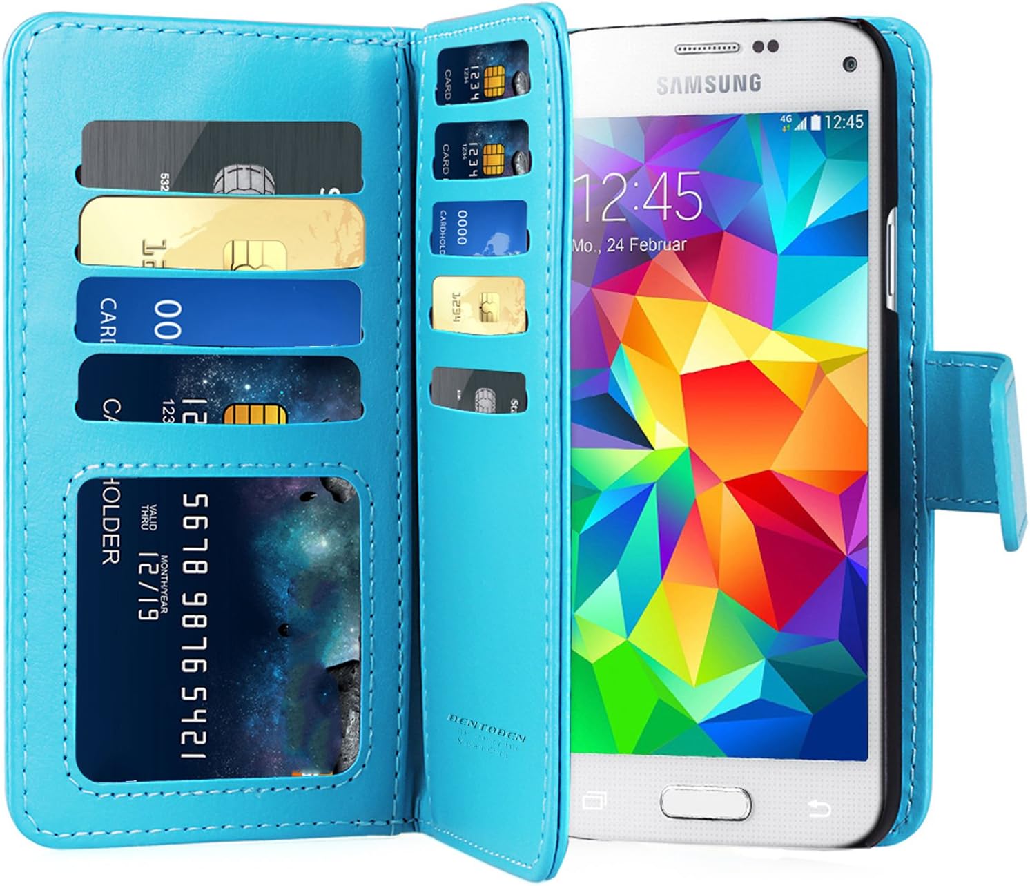 Galaxy S5 Case, Galaxy S5 Wallet Case, BENTOBEN Flip Folio Wallet Case Faux Leather Credit Card Slots Cash Holder Cover Wristlet Protective Case for Samsung Galaxy S5(G900), Light Blue